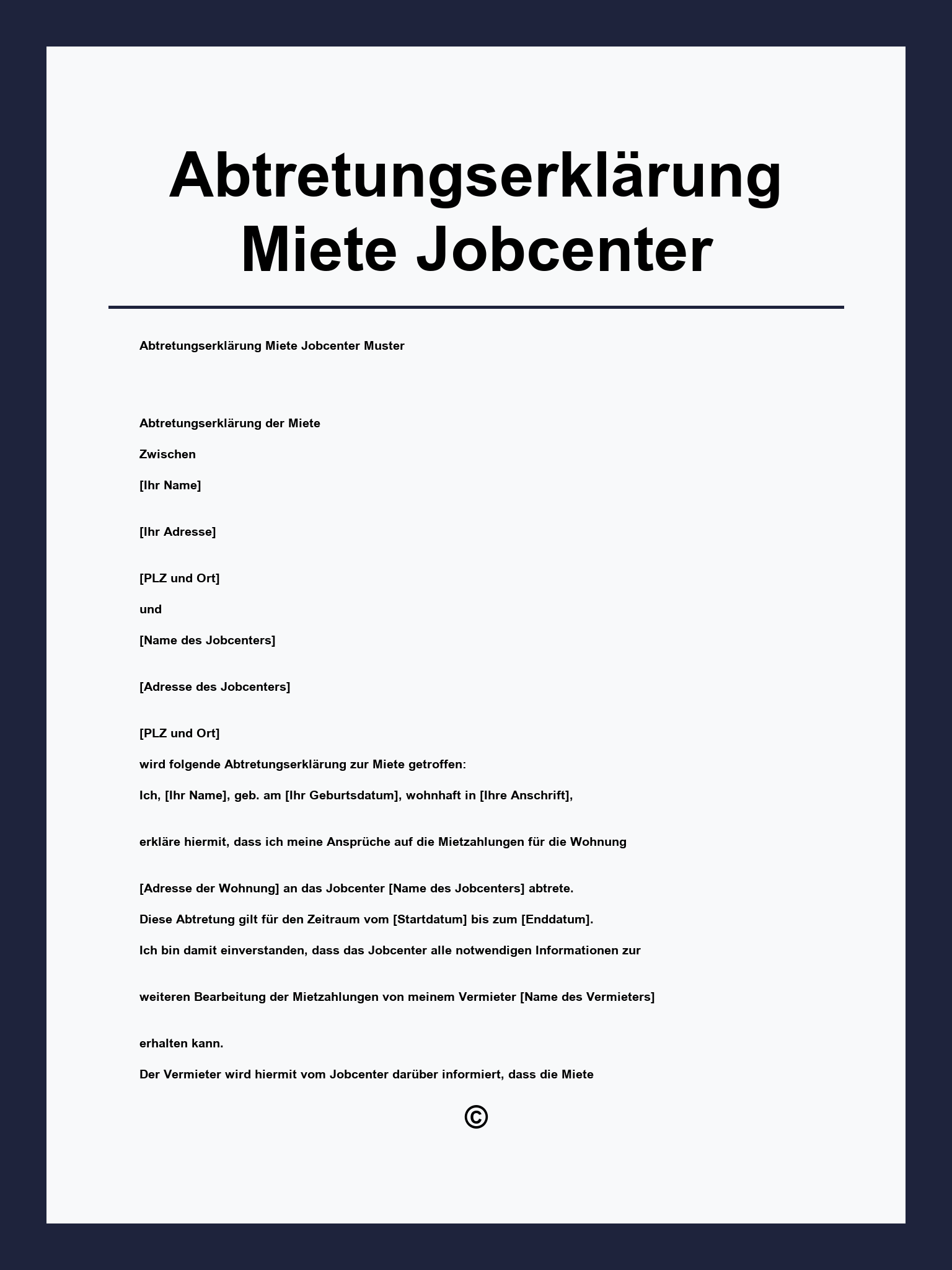 Abtretungserklärung Miete Jobcenter