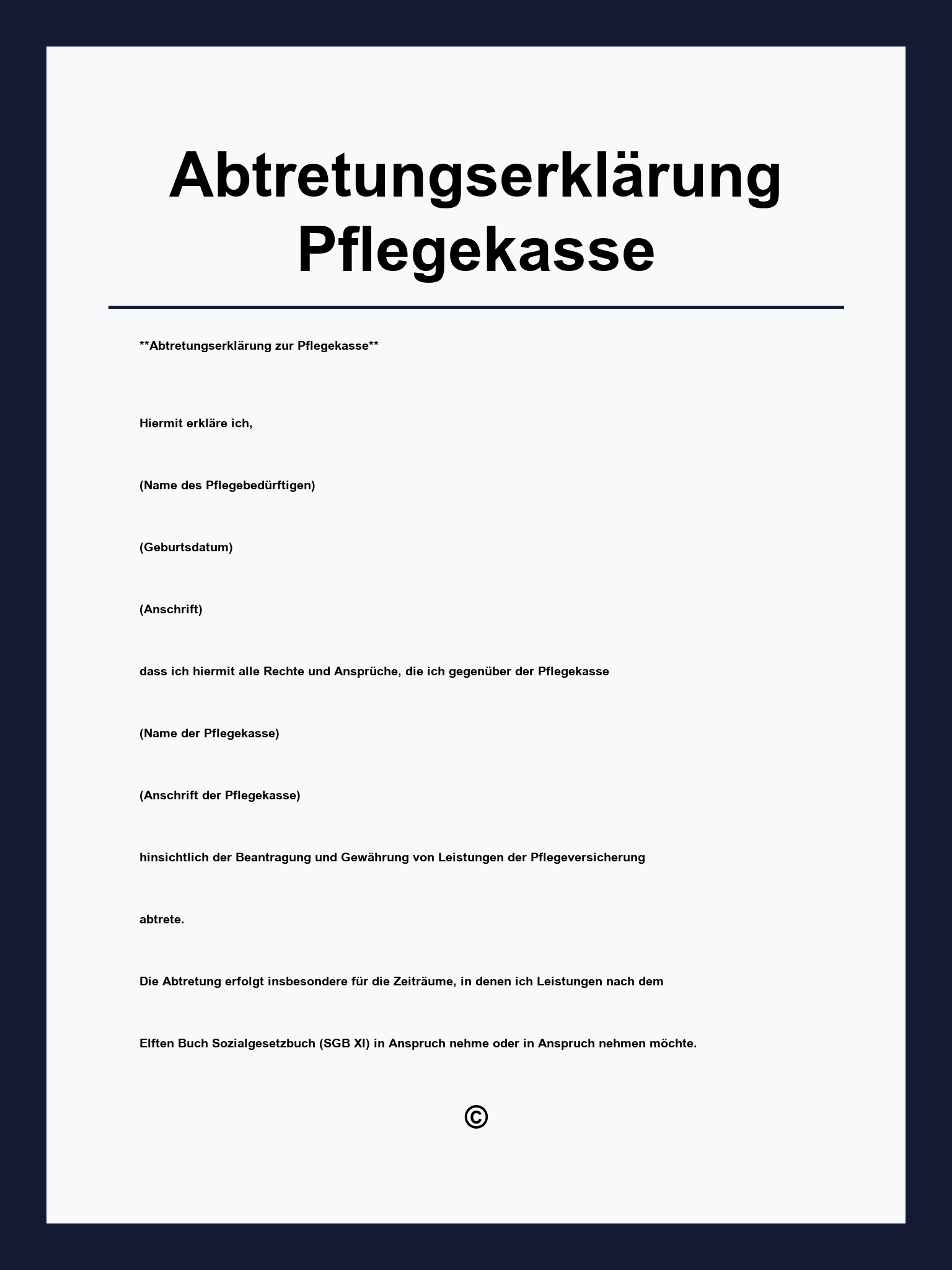Abtretungserklärung Pflegekasse Vorlage