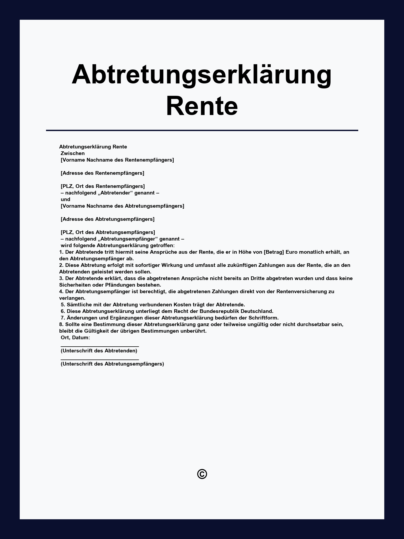 Abtretungserklärung Rente Formular