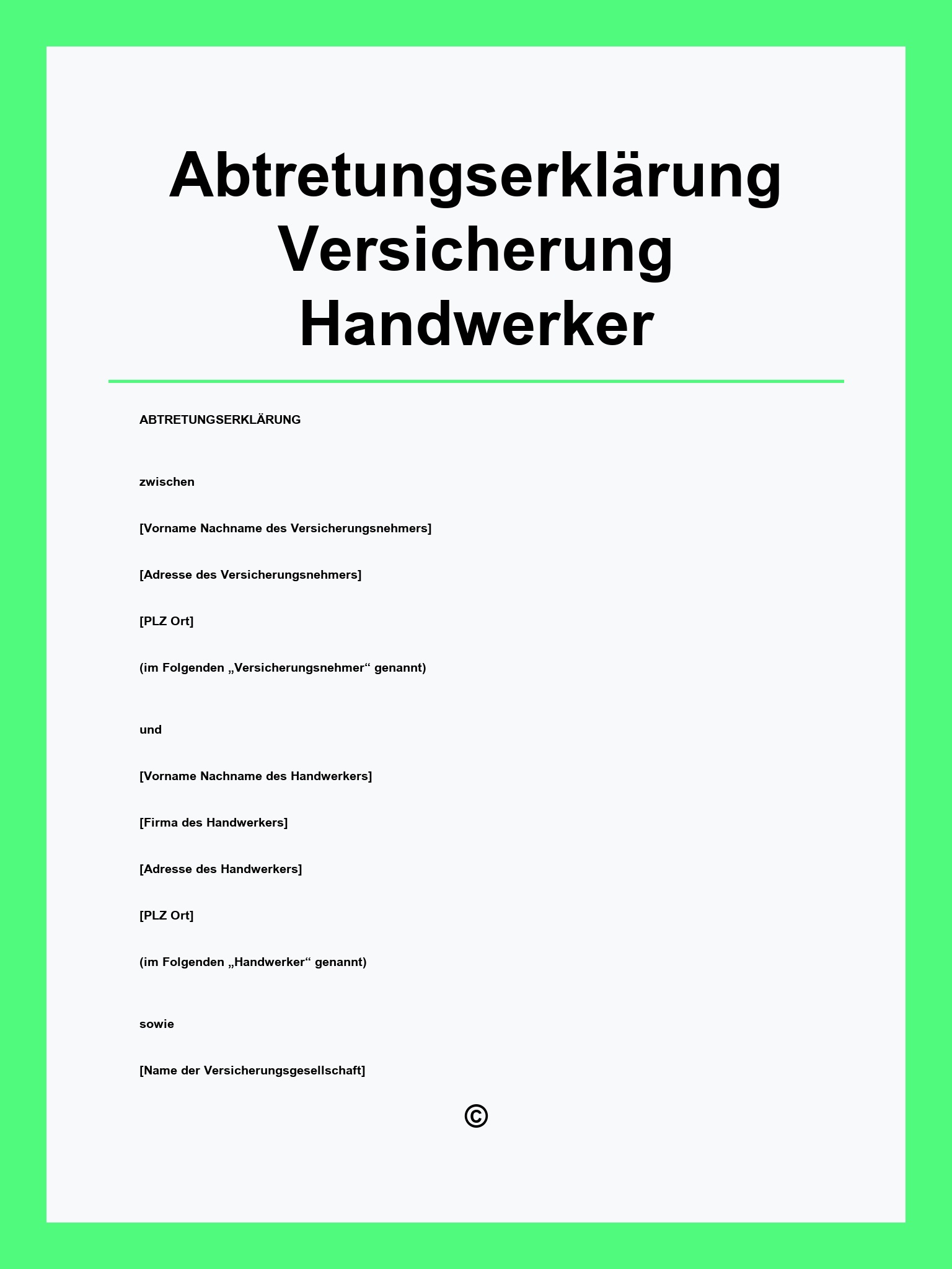 Abtretungserklärung Versicherung Handwerker