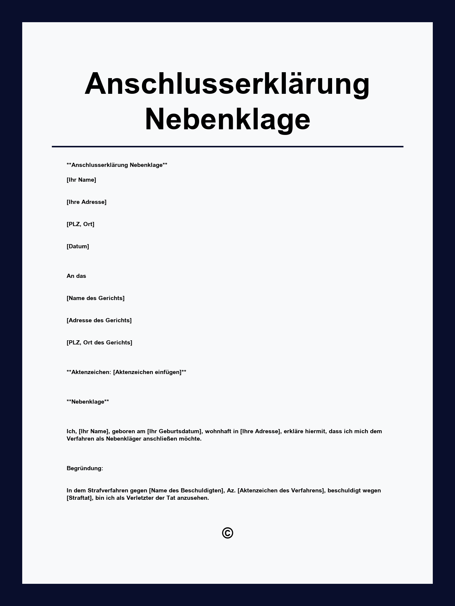 Anschlusserklärung Nebenklage Muster