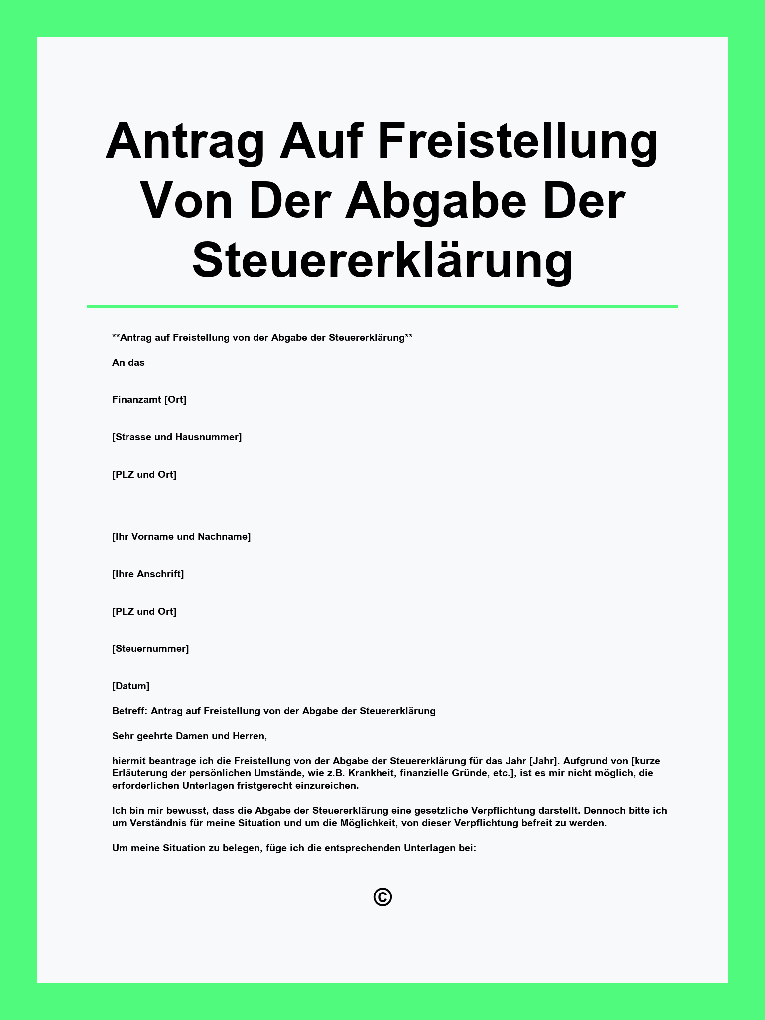 Antrag Auf Freistellung Von Der Abgabe Der Steuererklärung Muster