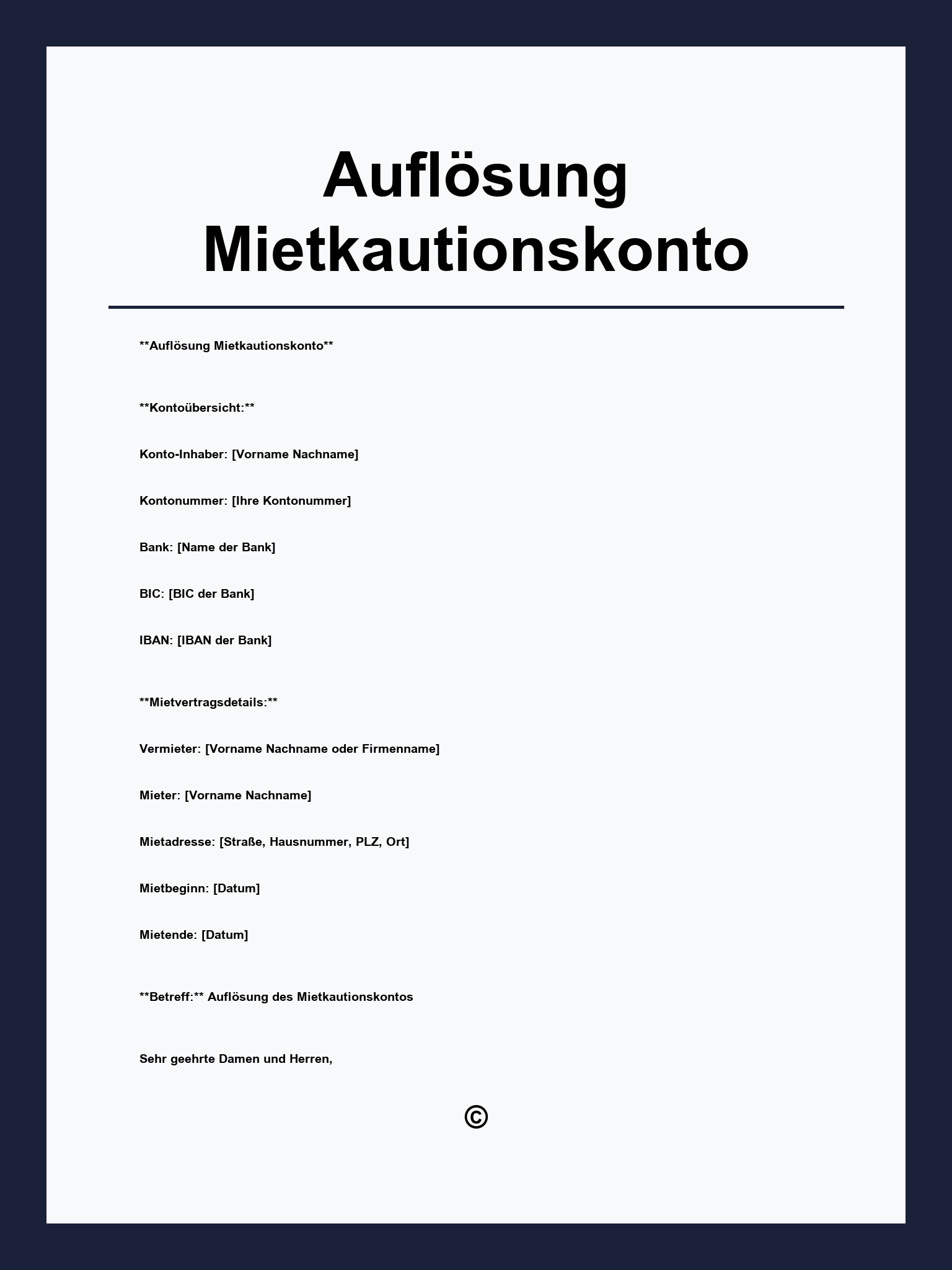 Auflösung Mietkautionskonto Vorlage