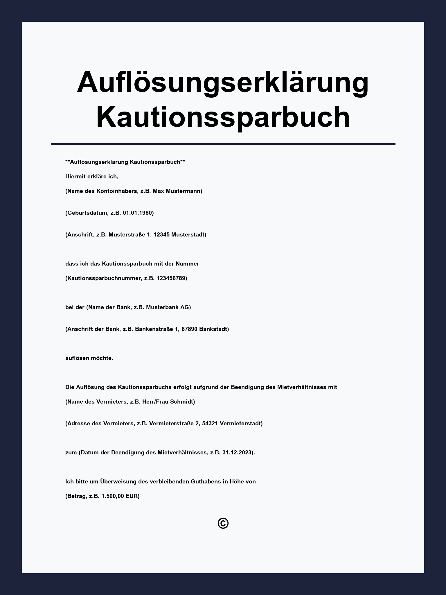 Auflösungserklärung Kautionssparbuch