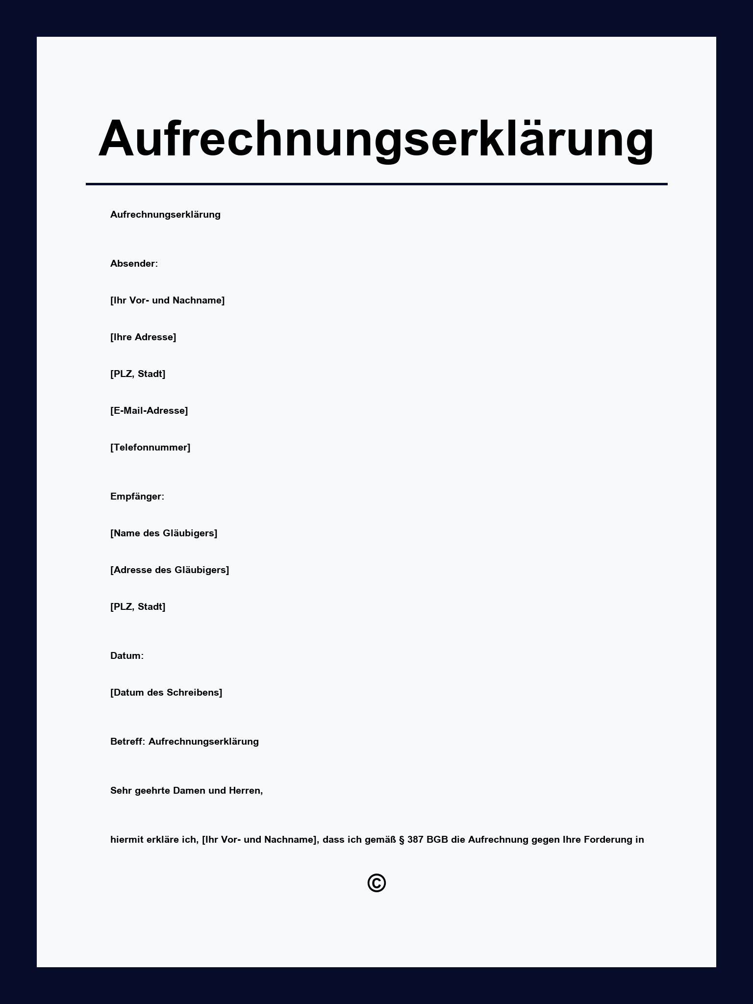 Aufrechnungserklärung Muster