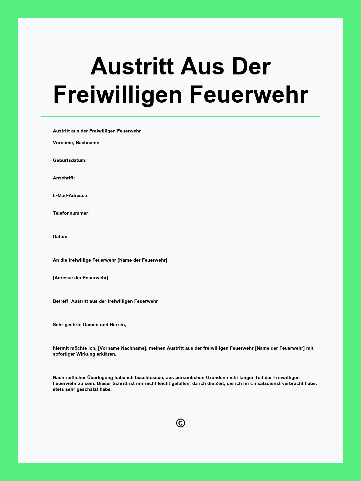 Austritt Aus Der Freiwilligen Feuerwehr