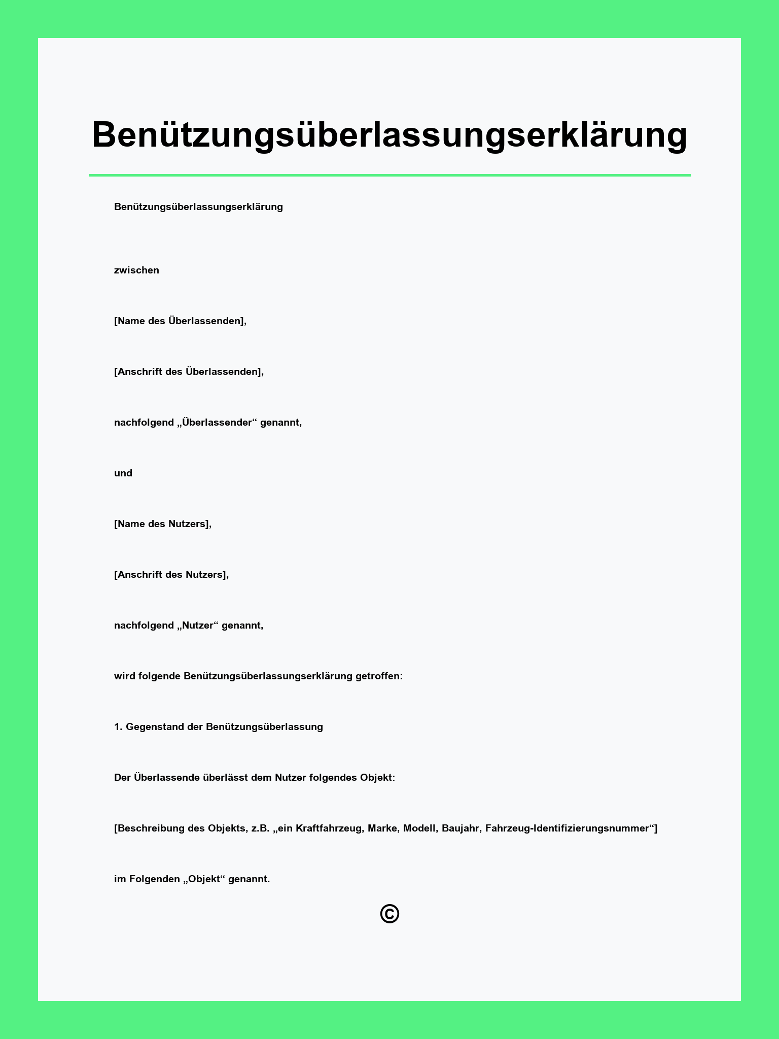 Benützungsüberlassungserklärung Formular
