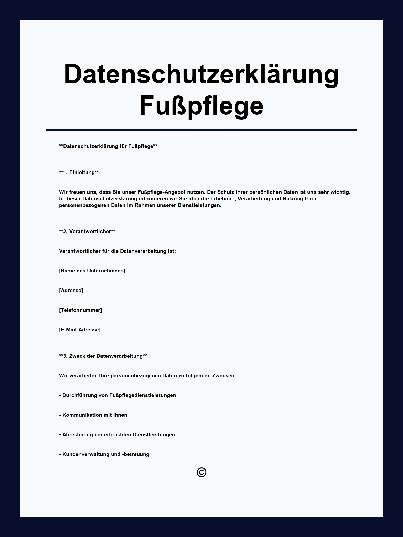 Datenschutzerklärung Fußpflege Vorlage