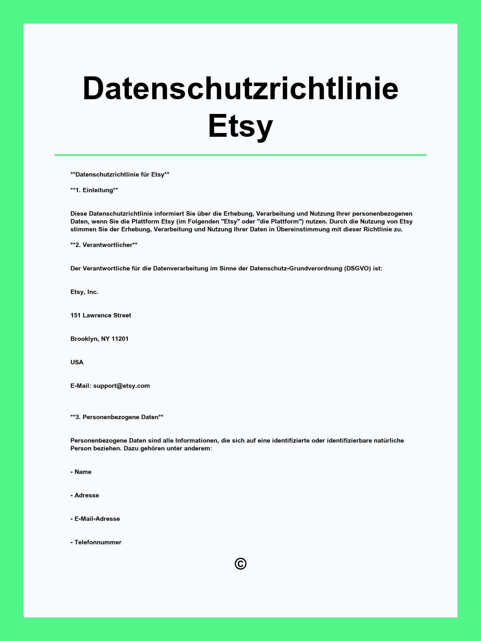 Datenschutzrichtlinie Etsy Muster