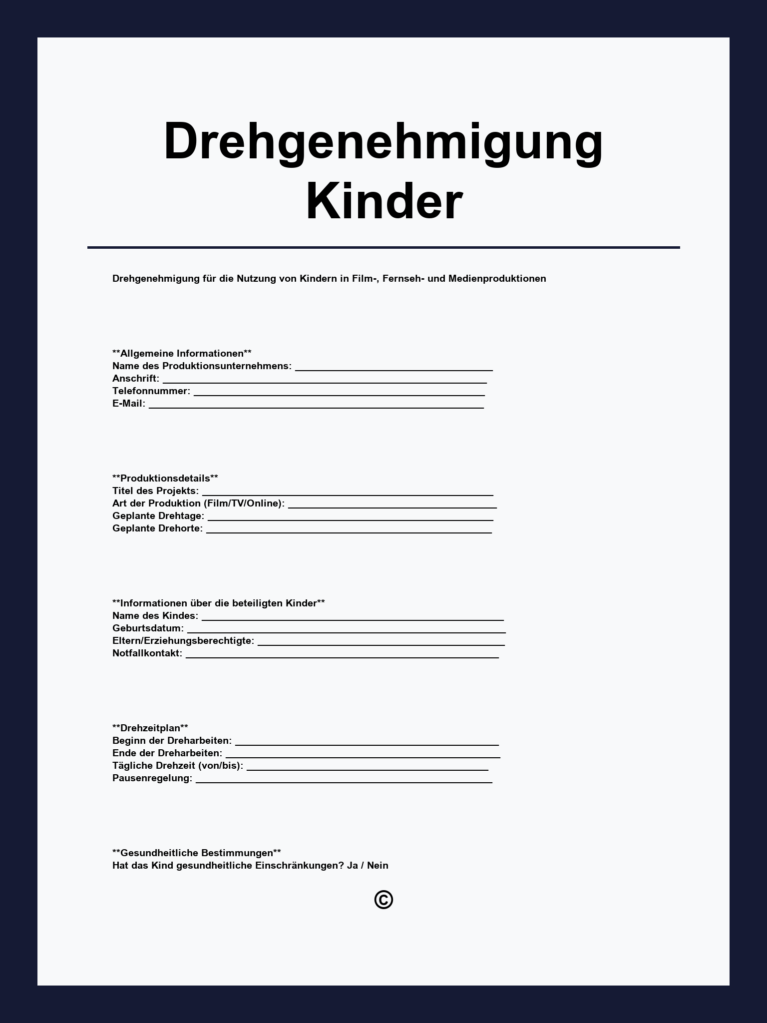 Drehgenehmigung Kinder Vorlage