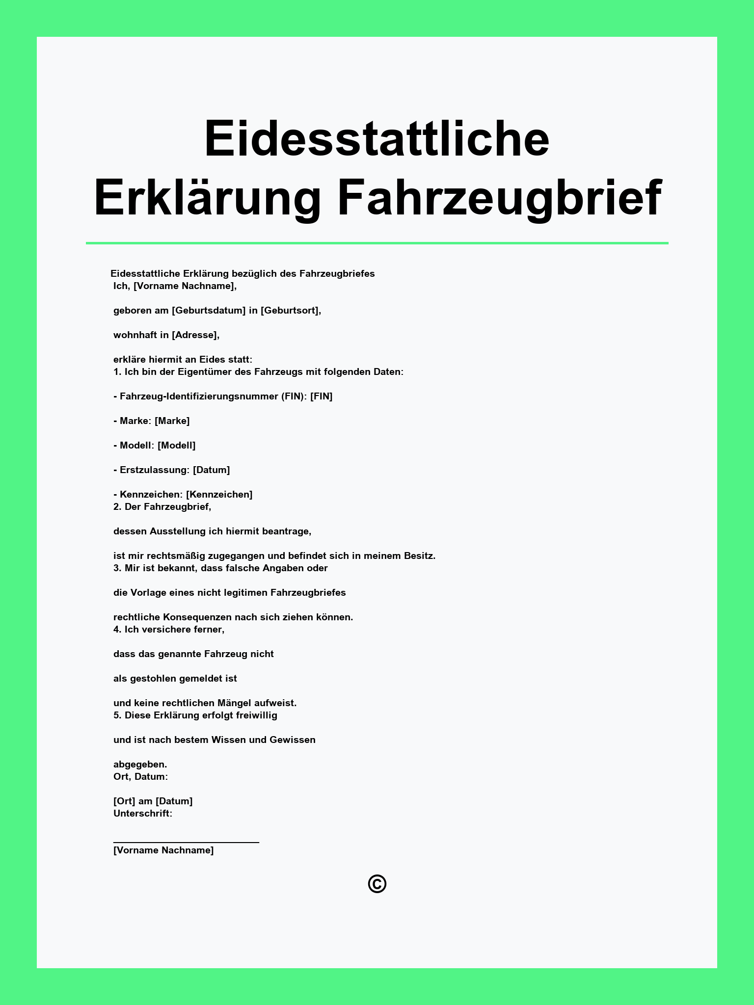 Eidesstattliche Erklärung Fahrzeugbrief