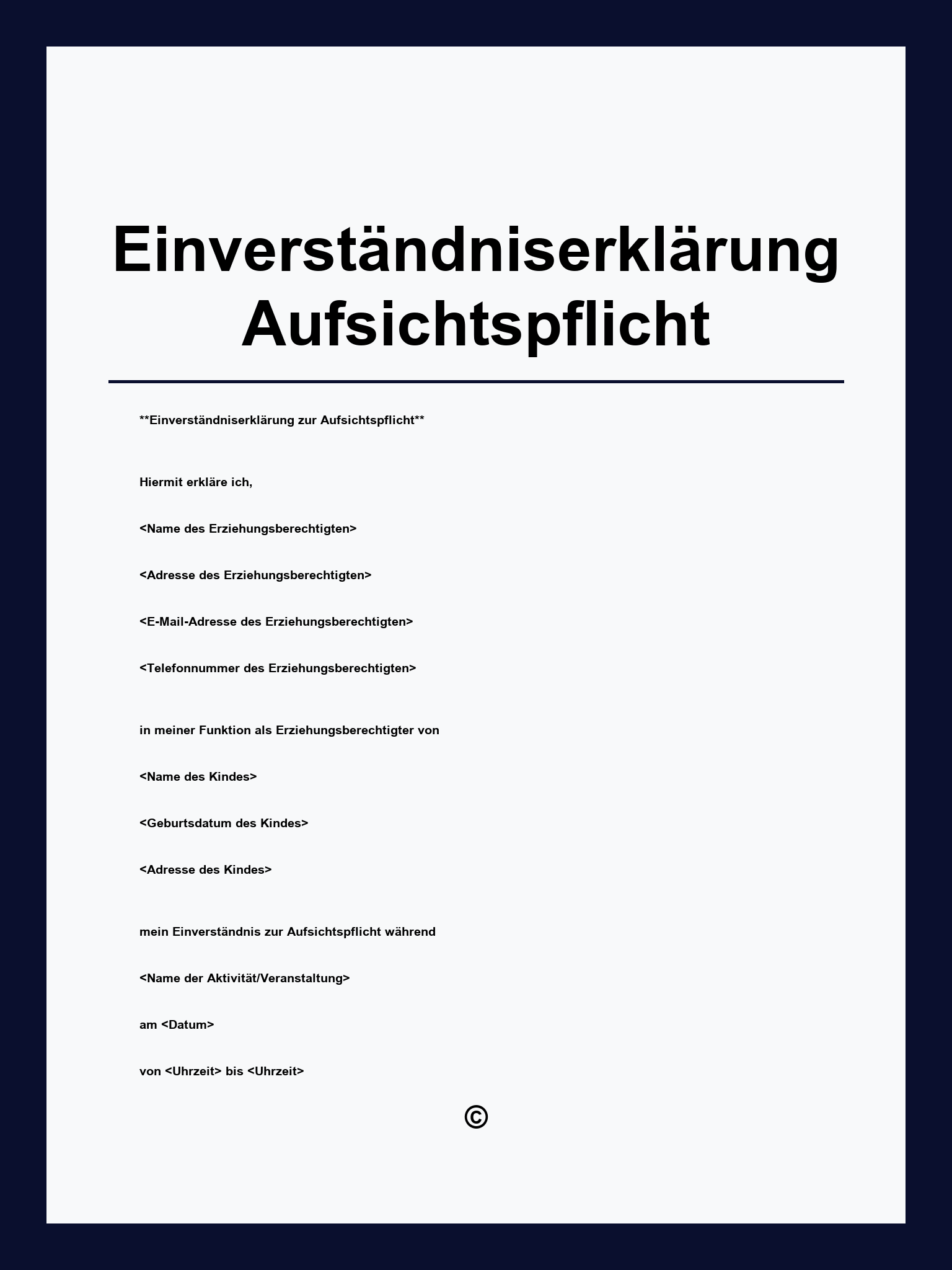 Einverständniserklärung Aufsichtspflicht Muster