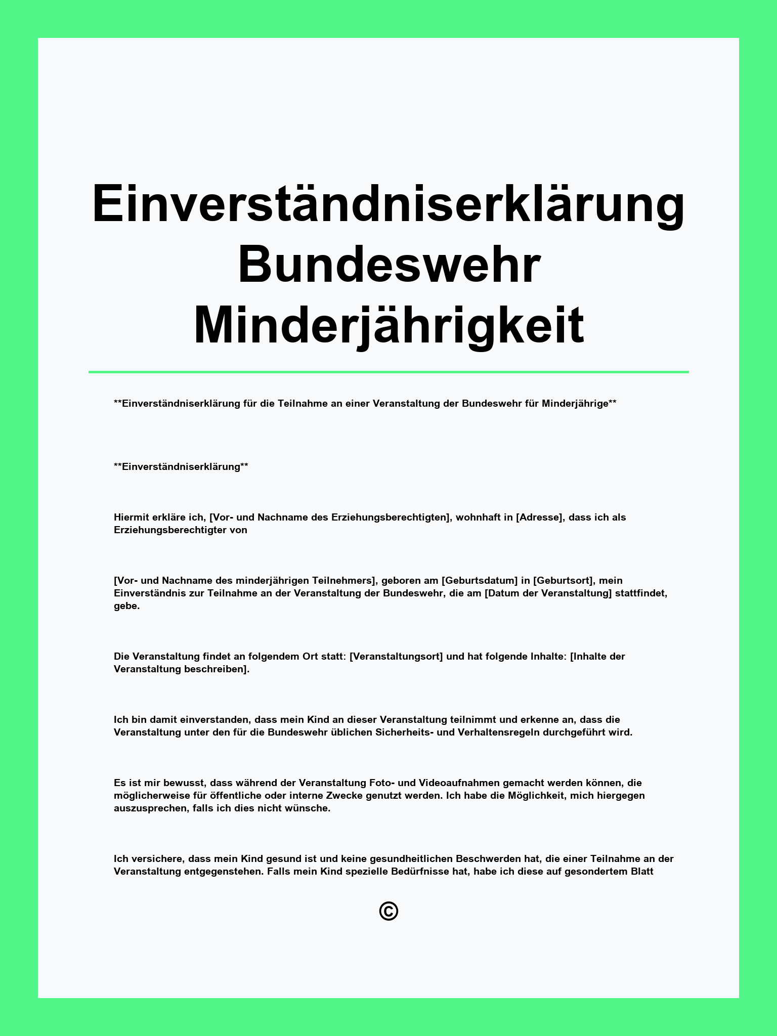 Einverständniserklärung Bundeswehr Minderjährigkeit