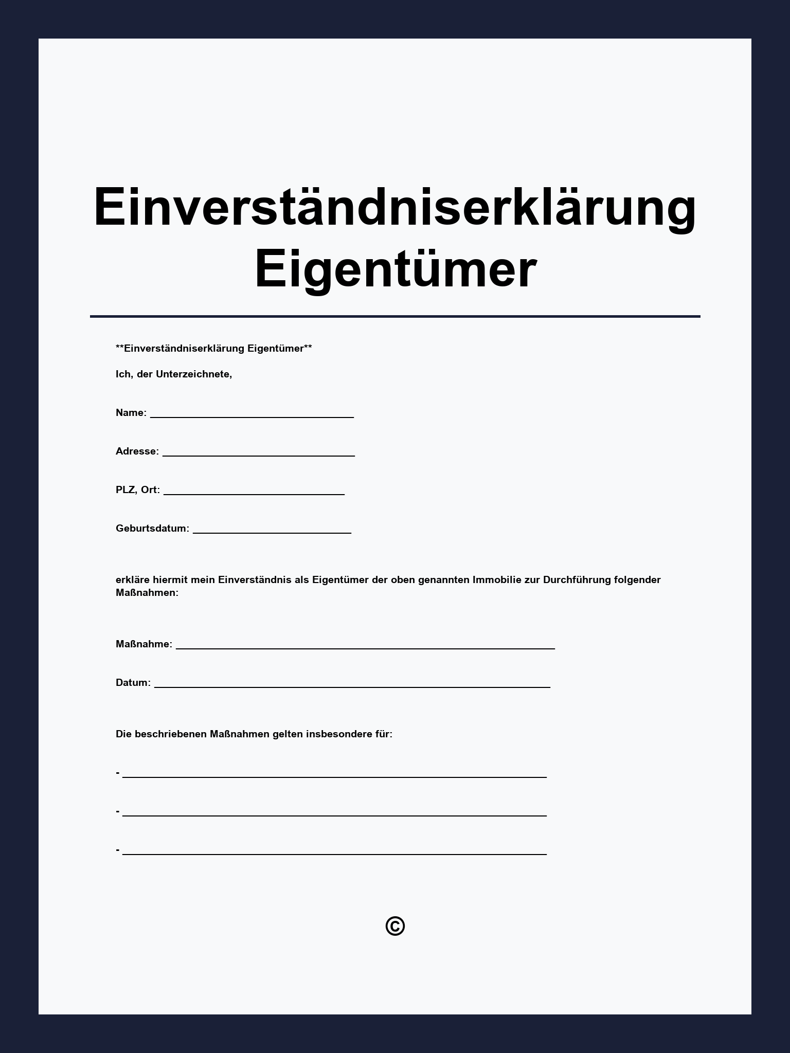 Einverständniserklärung Eigentümer Vorlage