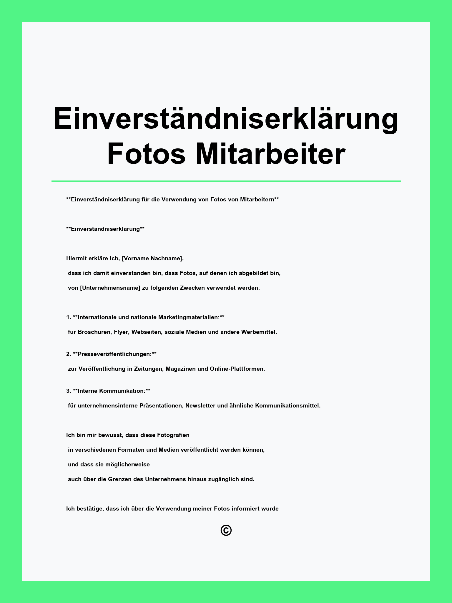 Einverständniserklärung Fotos Mitarbeiter Vorlage