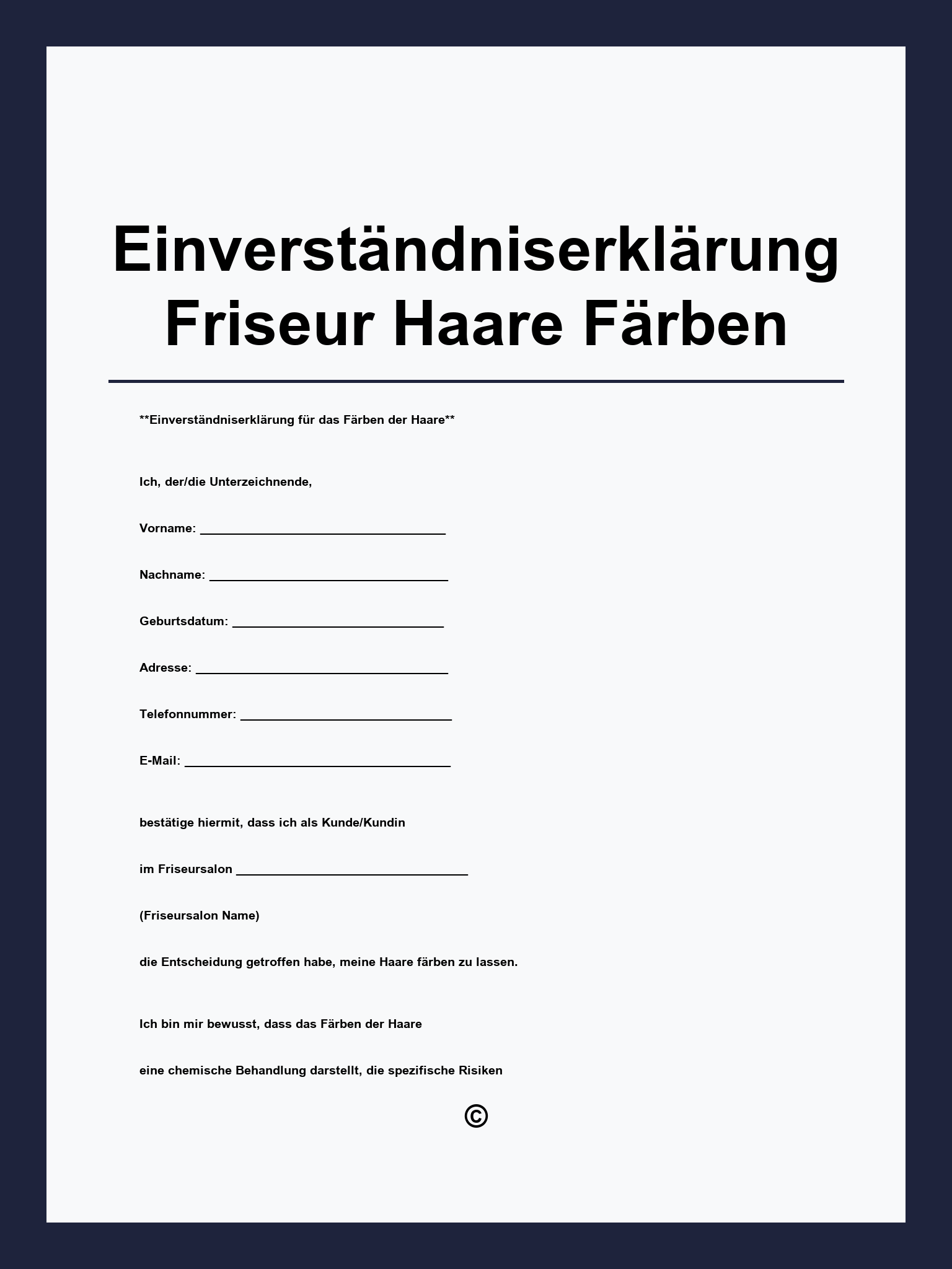 Einverständniserklärung Friseur Haare Färben