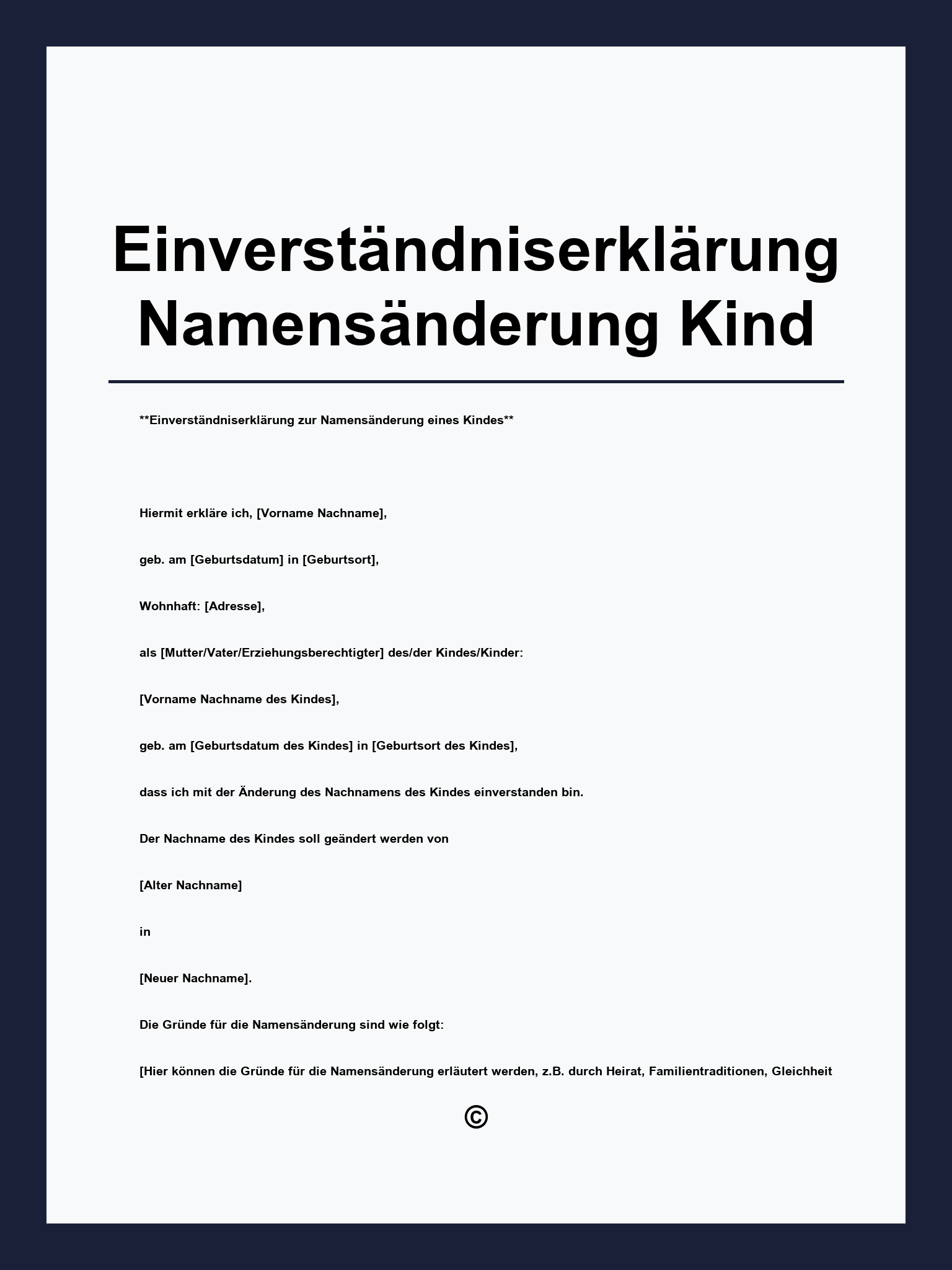 Einverständniserklärung Namensänderung Kind Vorlage
