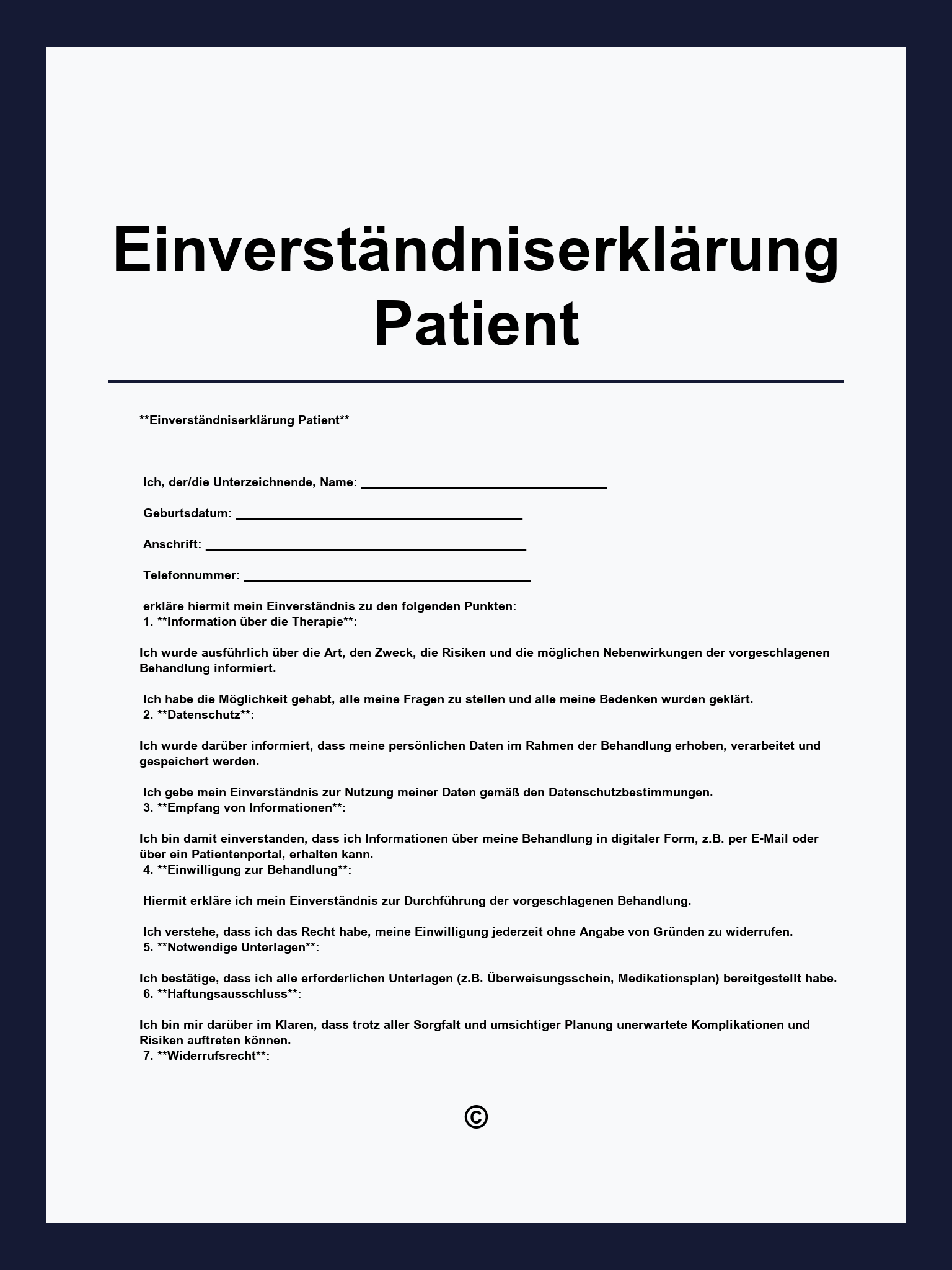 Einverständniserklärung Patient Muster