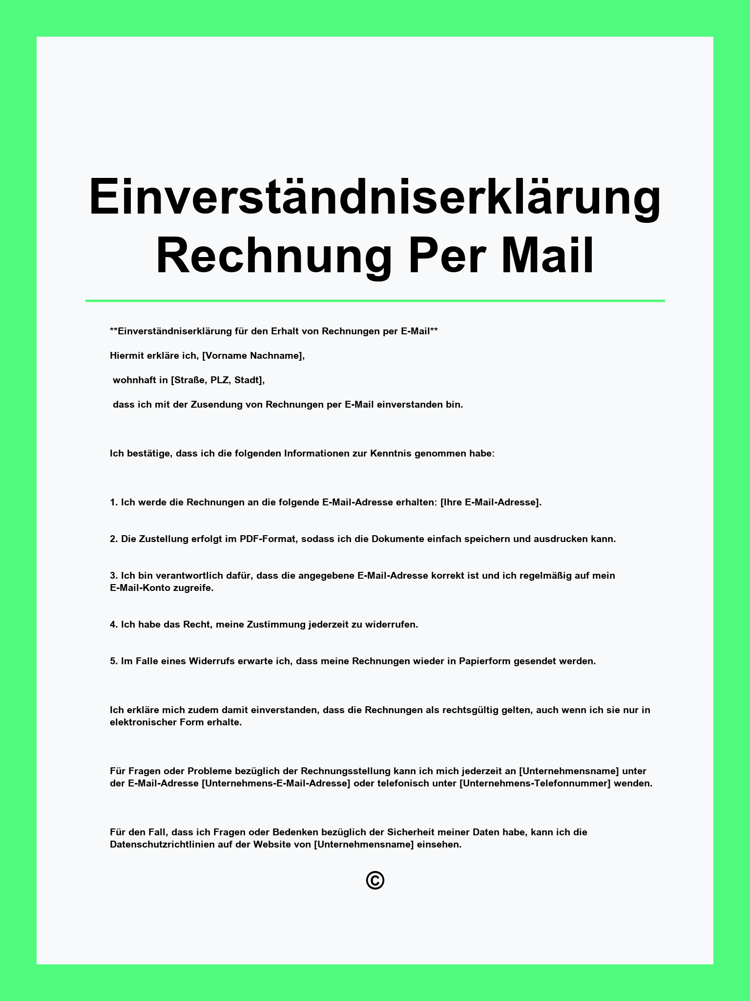 Einverständniserklärung Rechnung Per Mail Vorlage