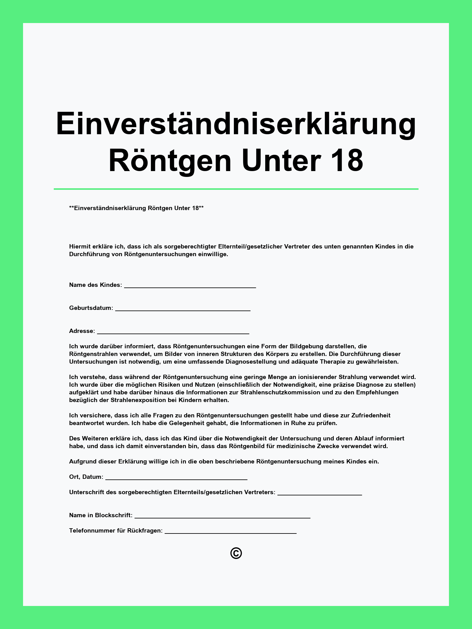 Einverständniserklärung Röntgen Unter 18 Vorlage