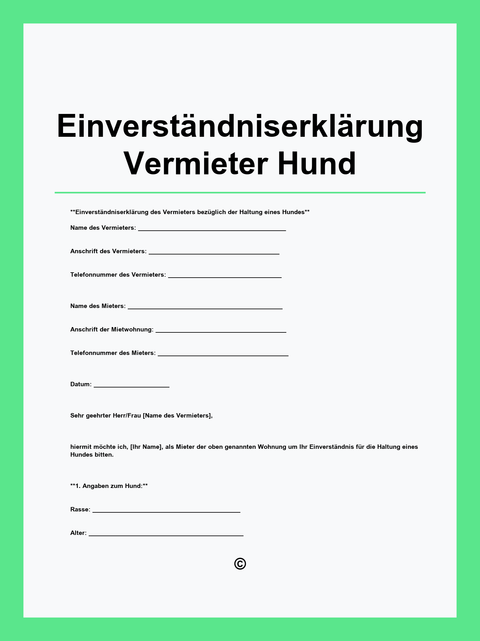 Einverständniserklärung Vermieter Muster Hund