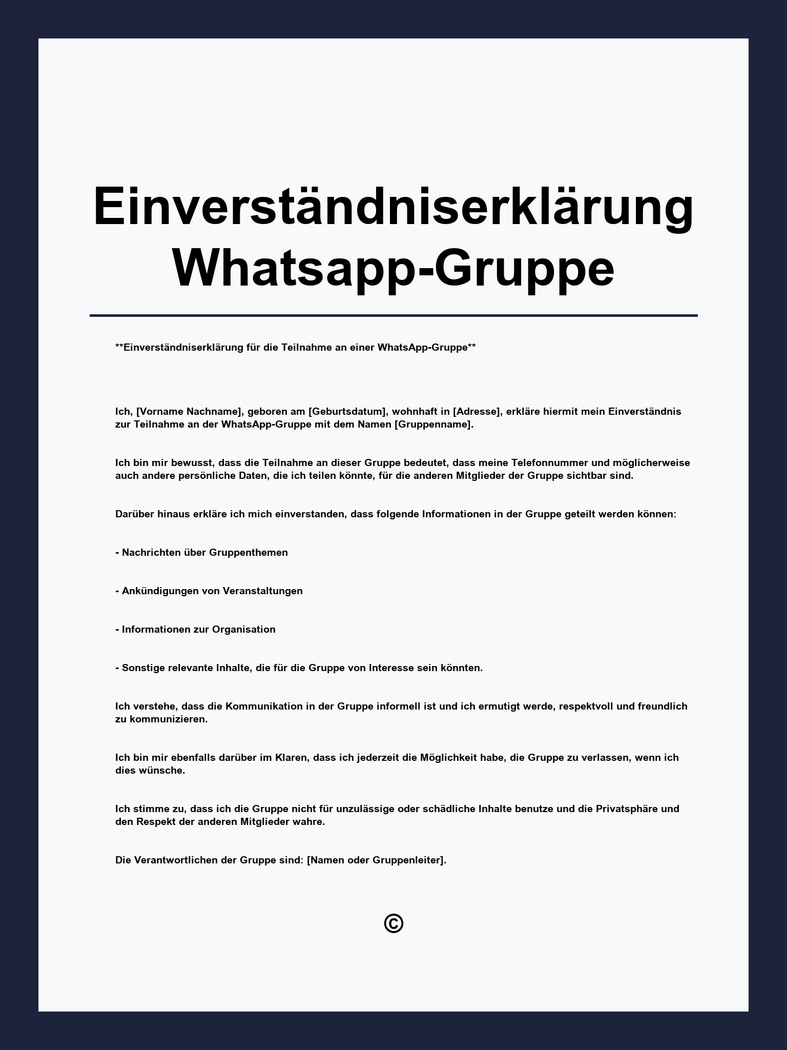 Einverständniserklärung Whatsapp-Gruppe Vorlage