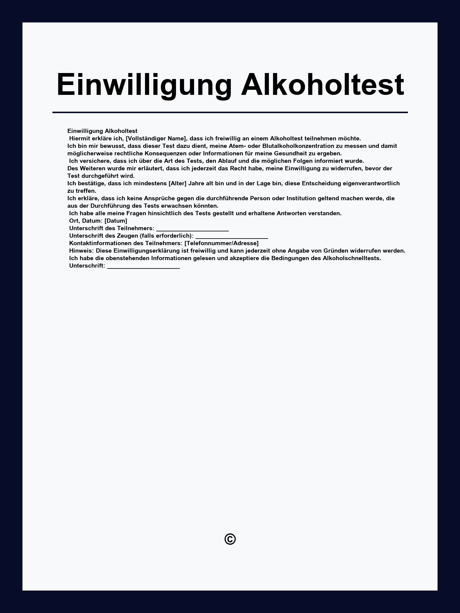 Einwilligung Alkoholtest Muster