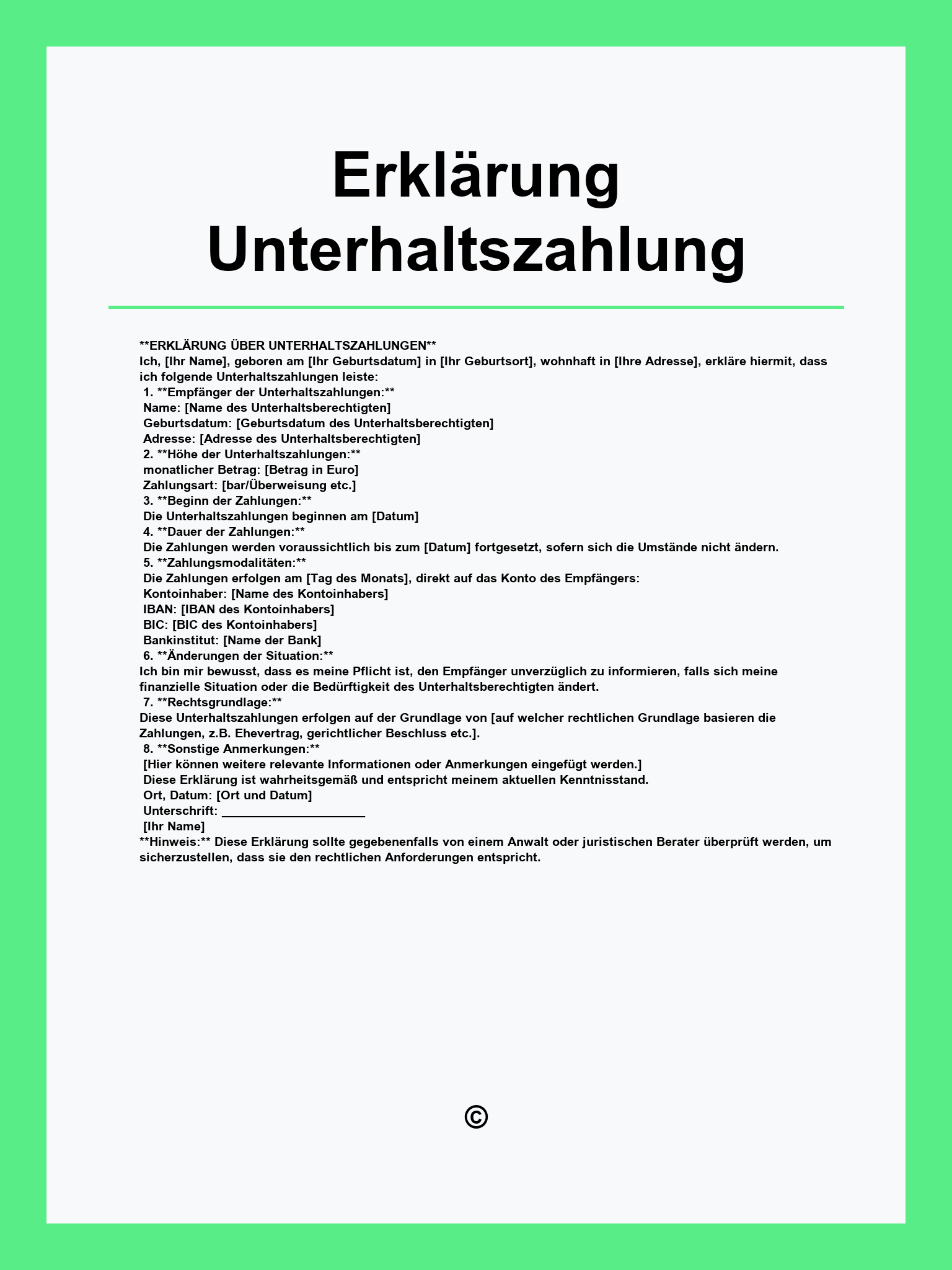 Erklärung Unterhaltszahlung Muster