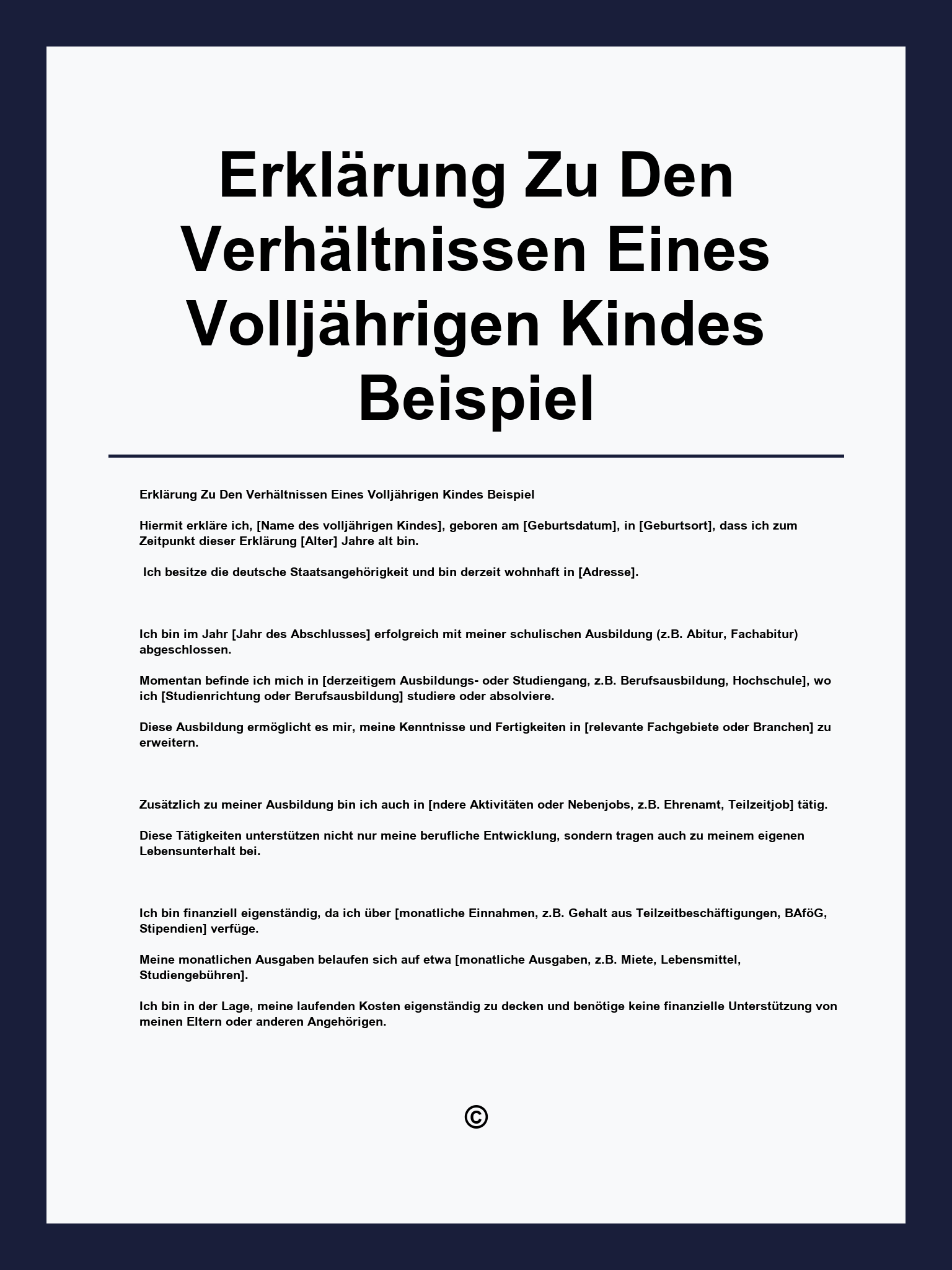 Erklärung Zu Den Verhältnissen Eines Volljährigen Kindes Beispiel