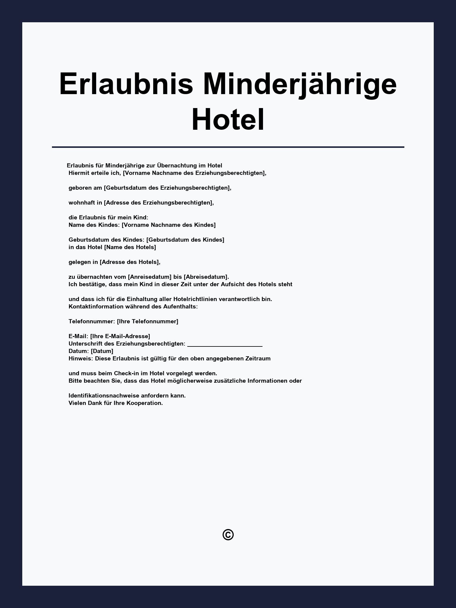 Erlaubnis Minderjährige Hotel