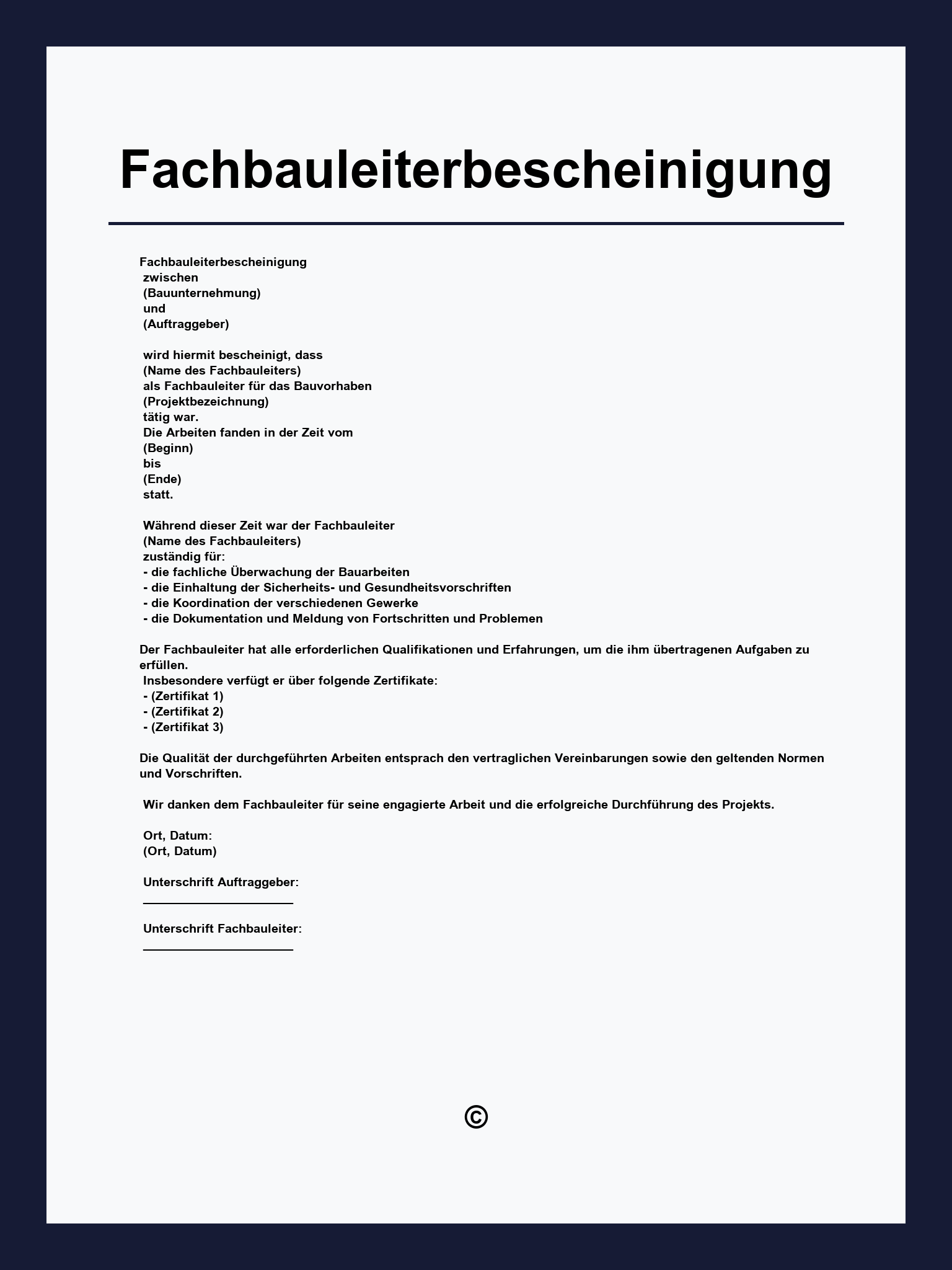 Fachbauleiterbescheinigung