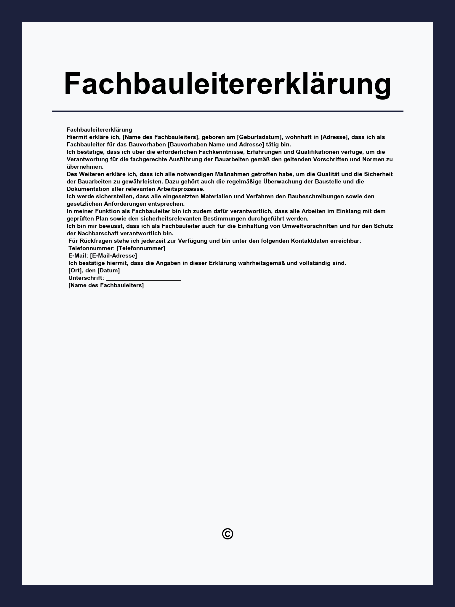 Fachbauleitererklärung