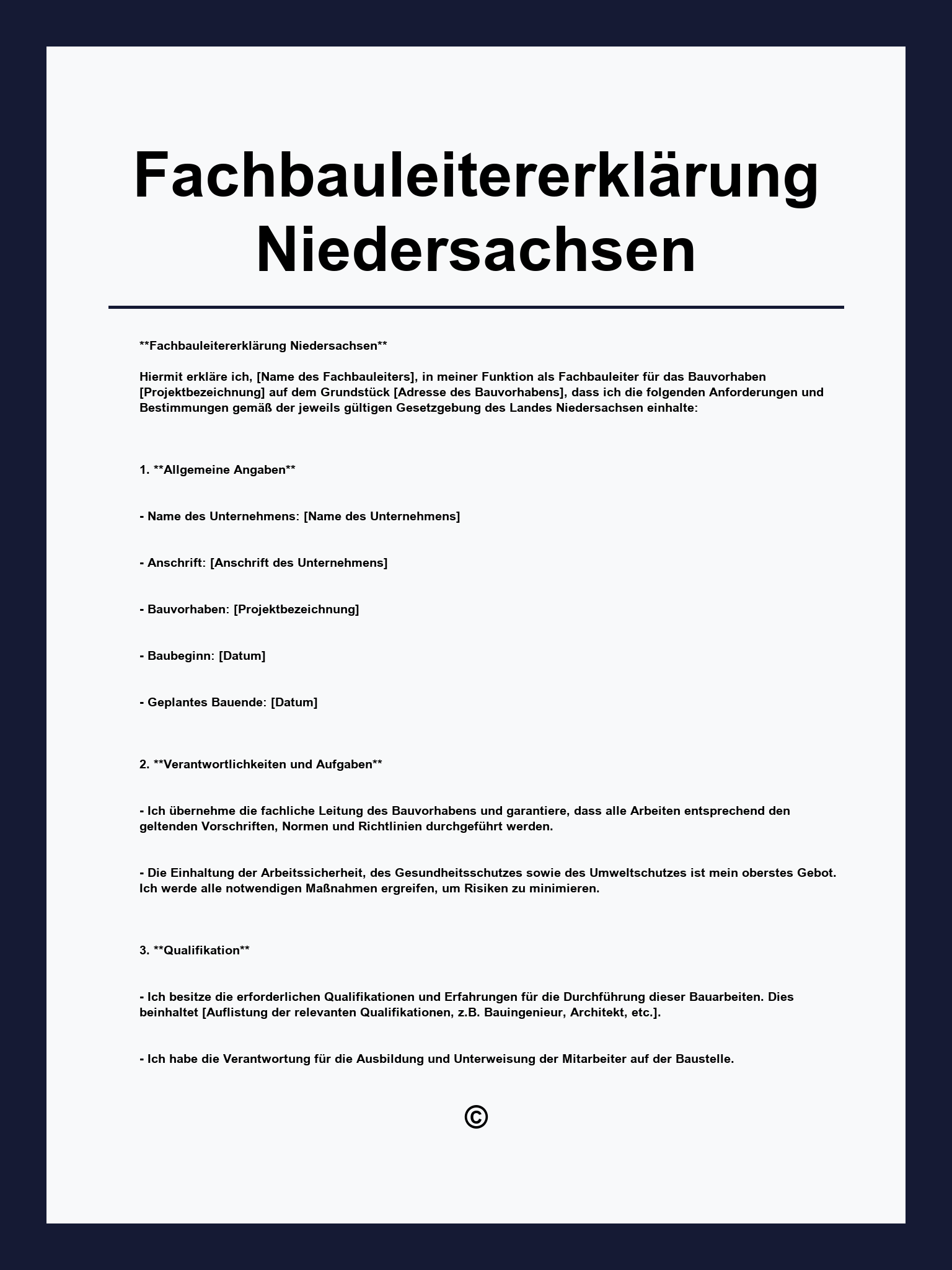 Fachbauleitererklärung Niedersachsen