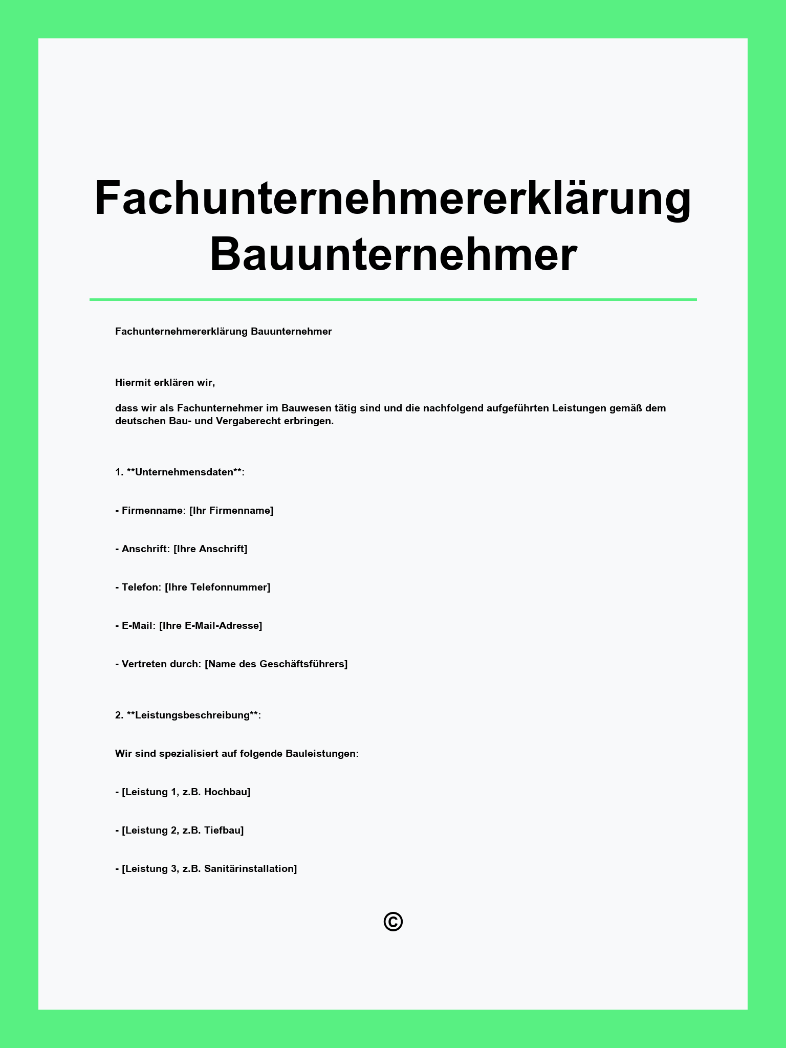 Fachunternehmererklärung Bauunternehmer