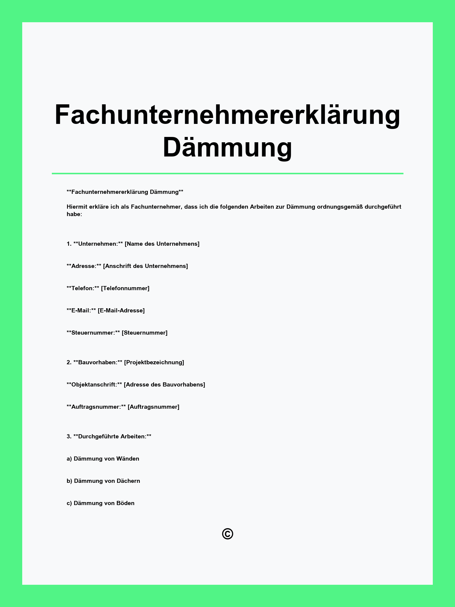 Fachunternehmererklärung Dämmung Muster