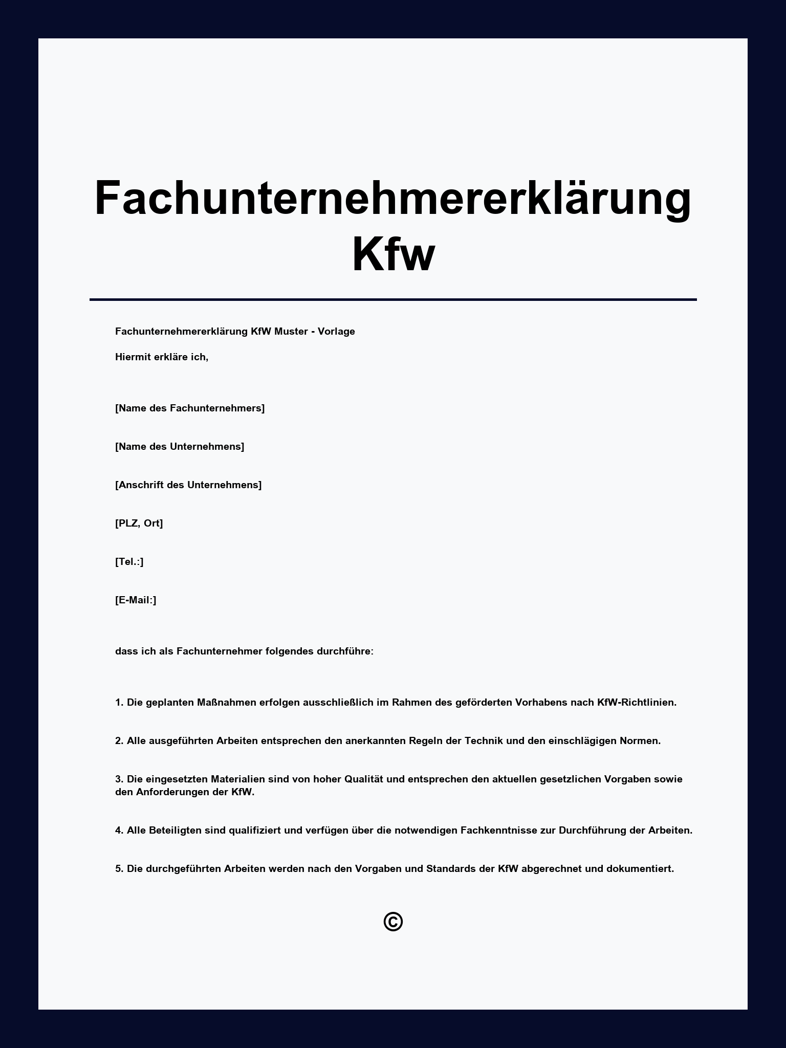 Fachunternehmererklärung Kfw Vordruck