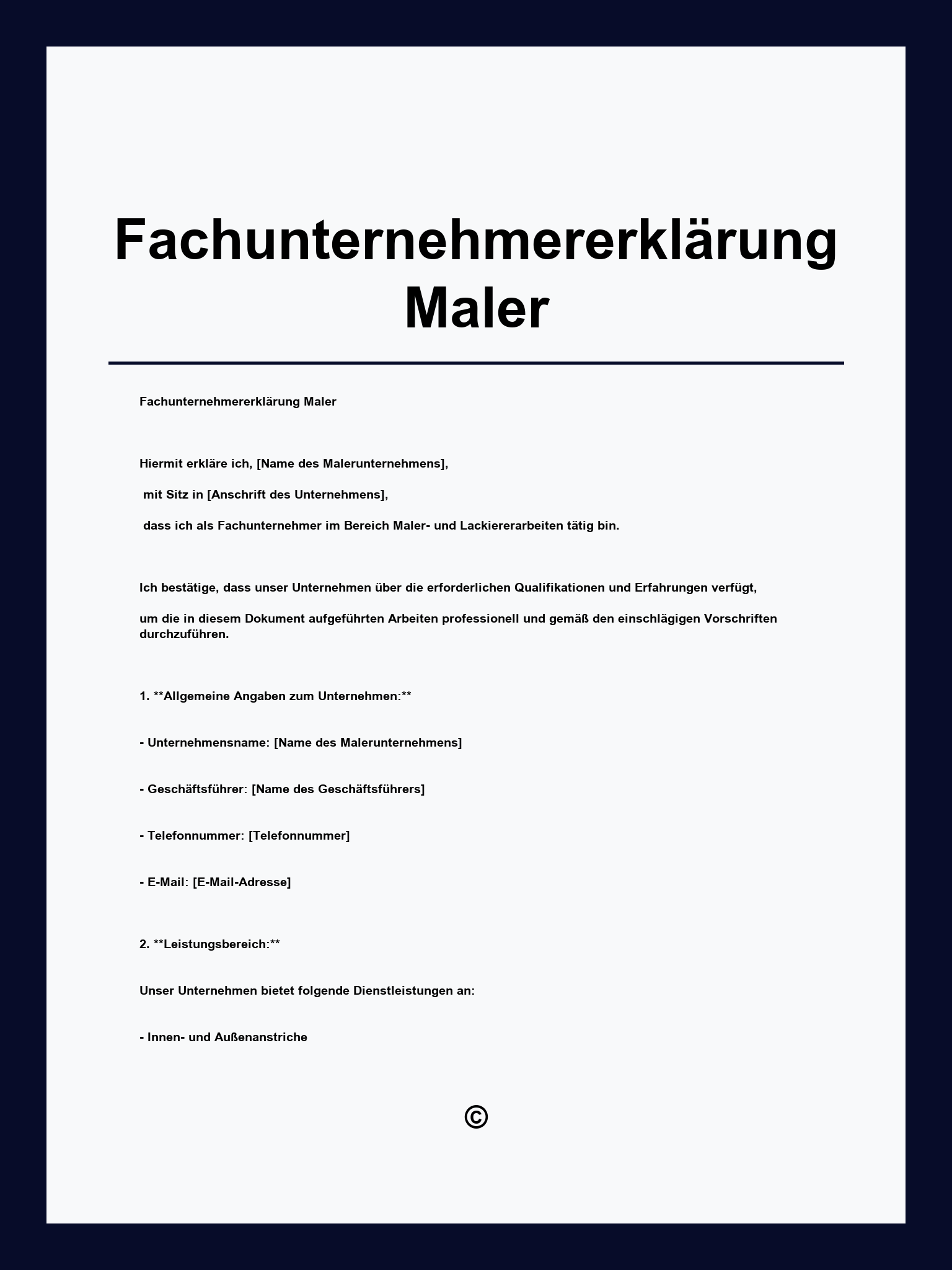 Fachunternehmererklärung Maler