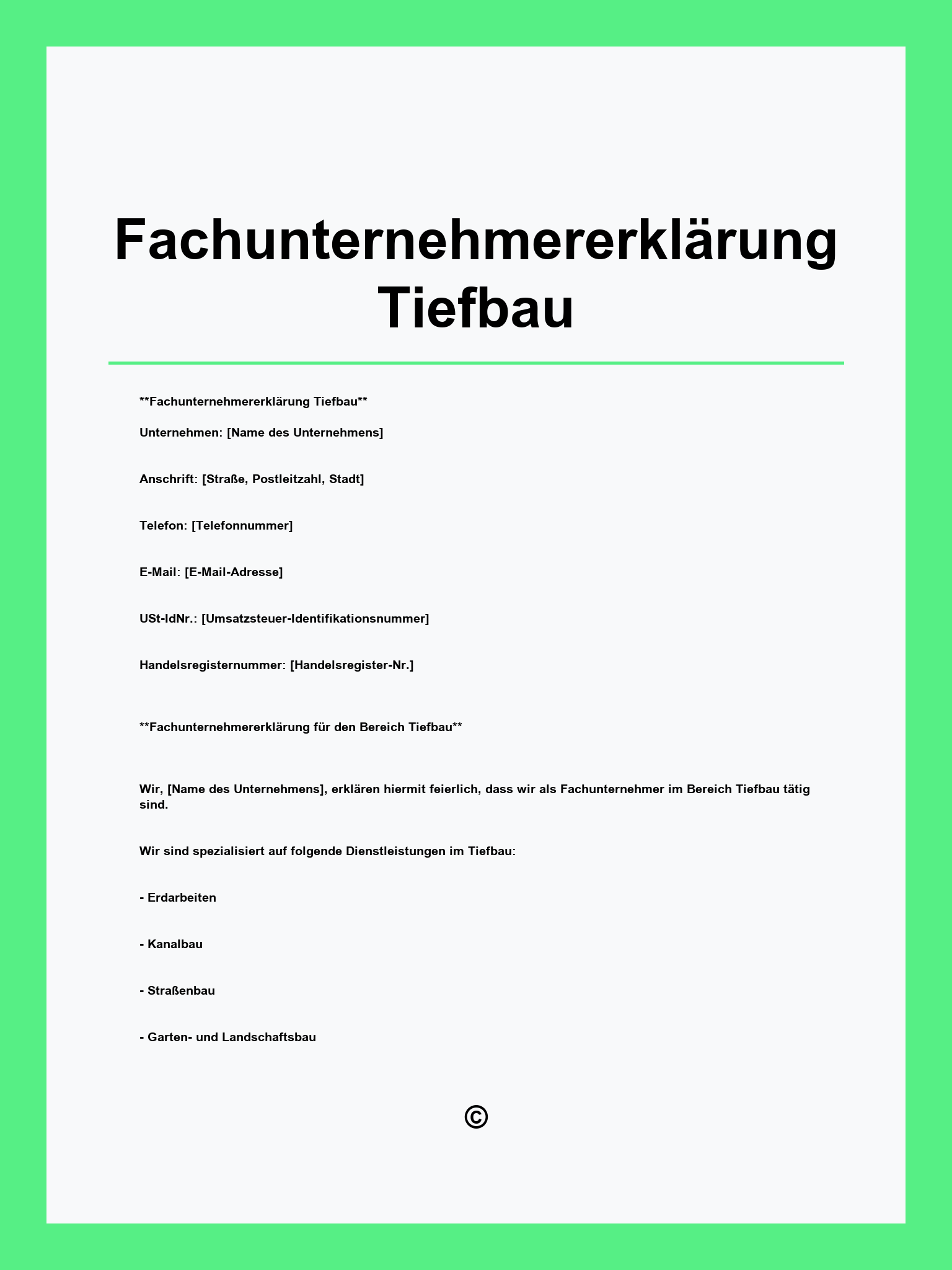 Fachunternehmererklärung Tiefbau