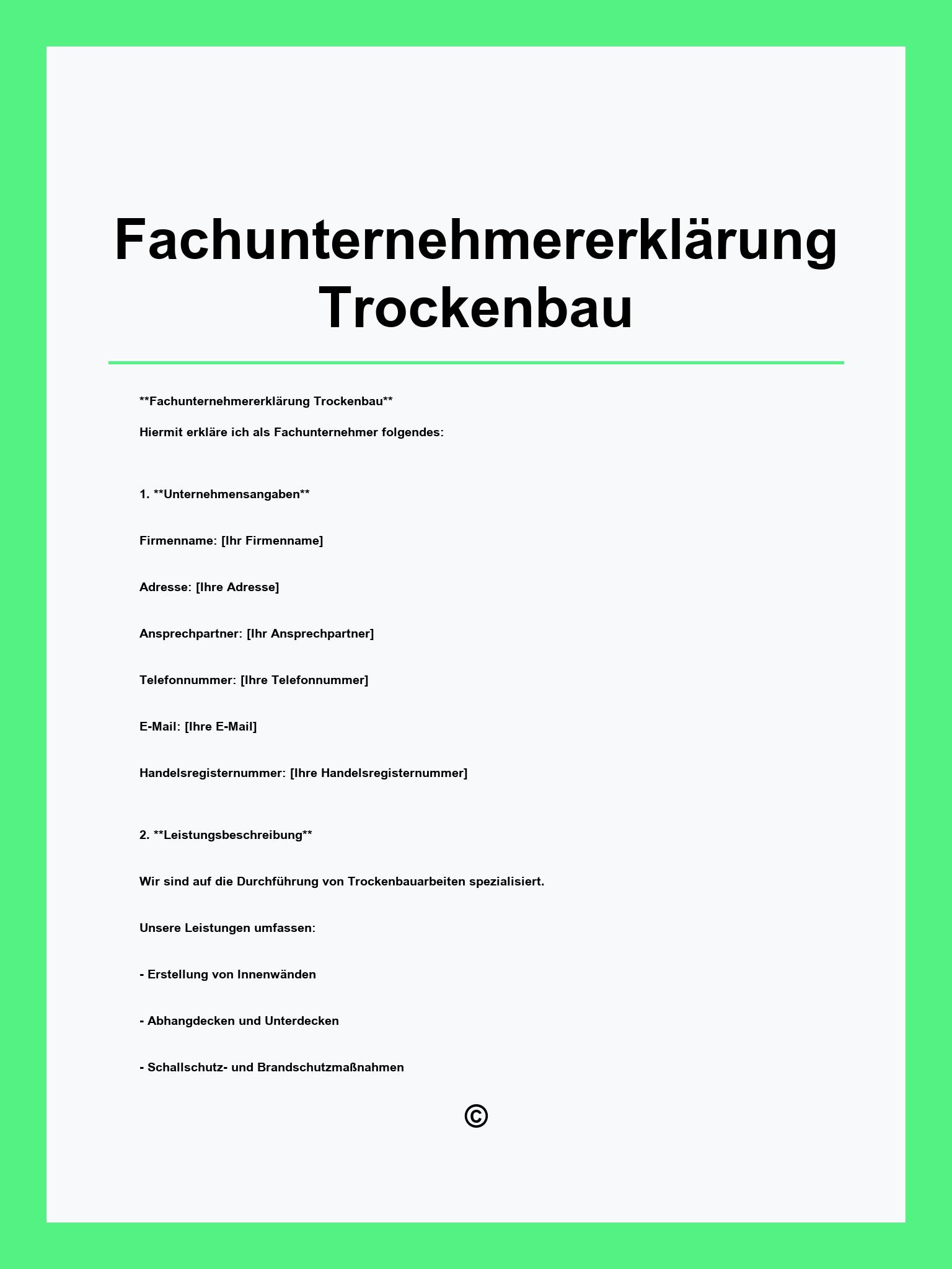 Fachunternehmererklärung Trockenbau