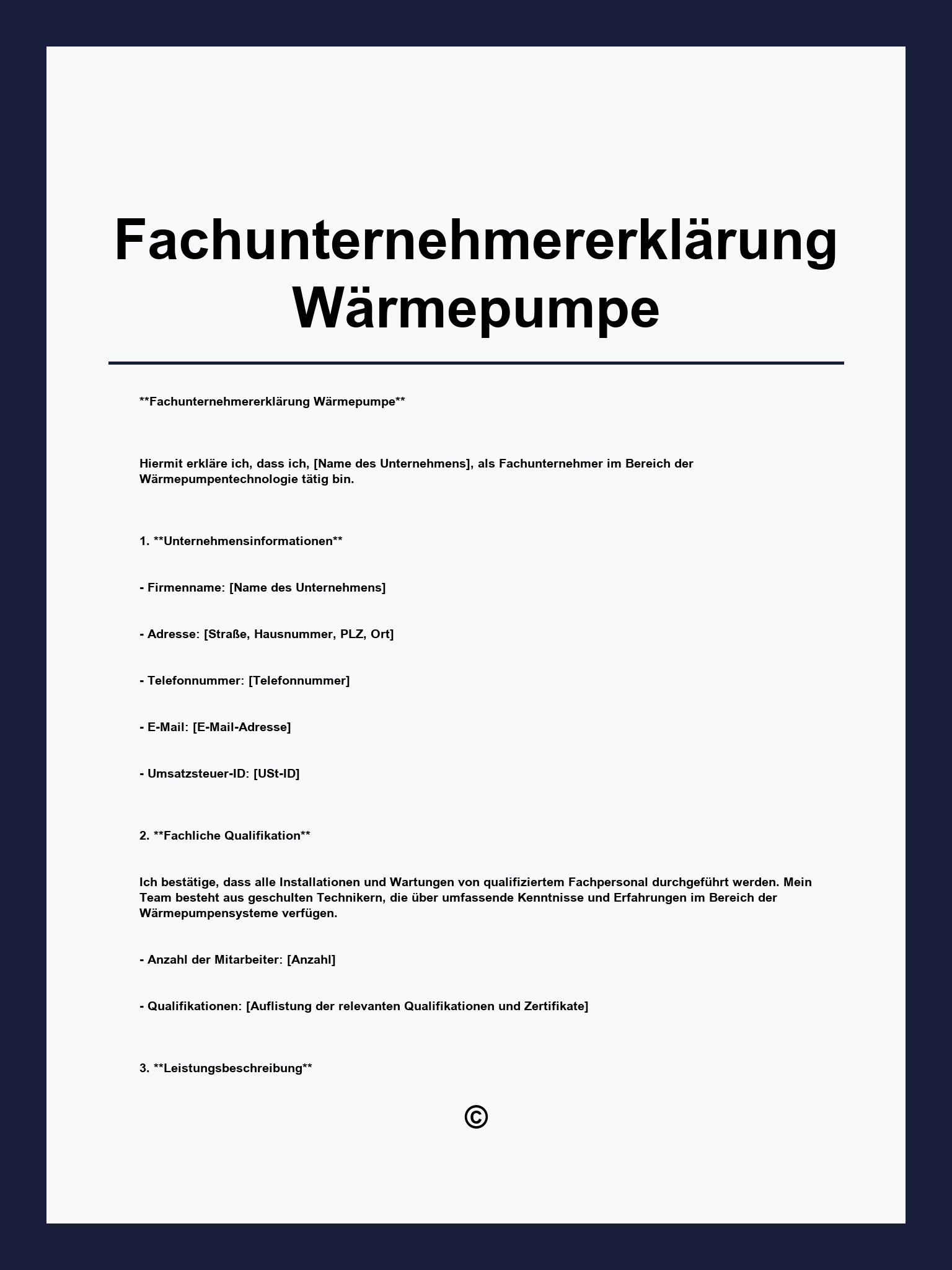 Fachunternehmererklärung Wärmepumpe