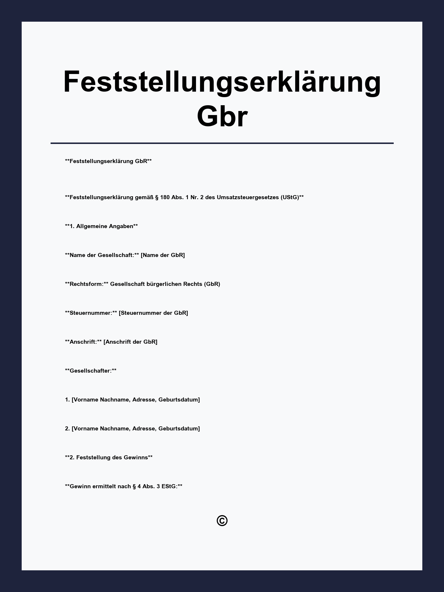 Feststellungserklärung Gbr Vordruck