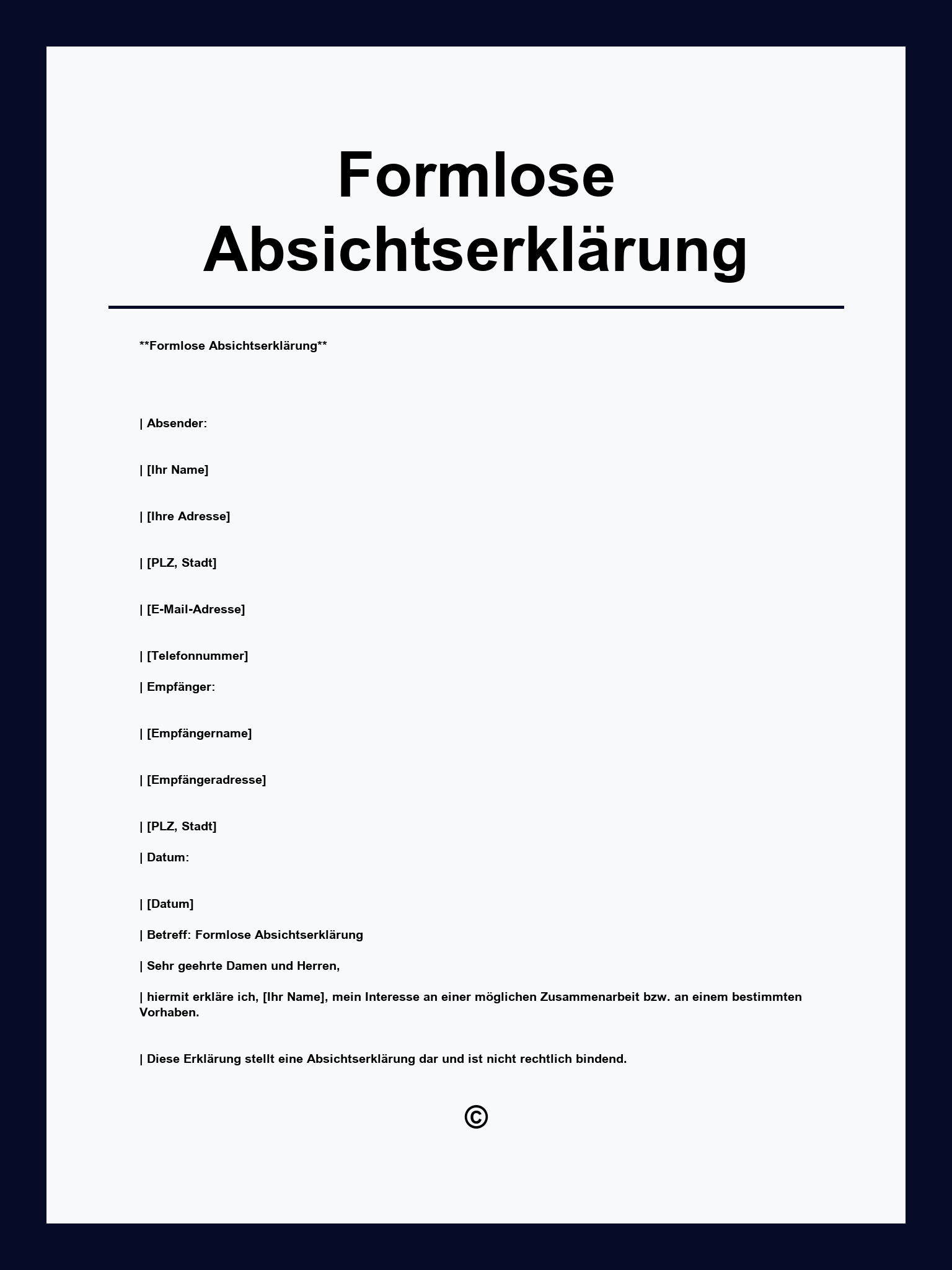 Formlose Absichtserklärung Muster
