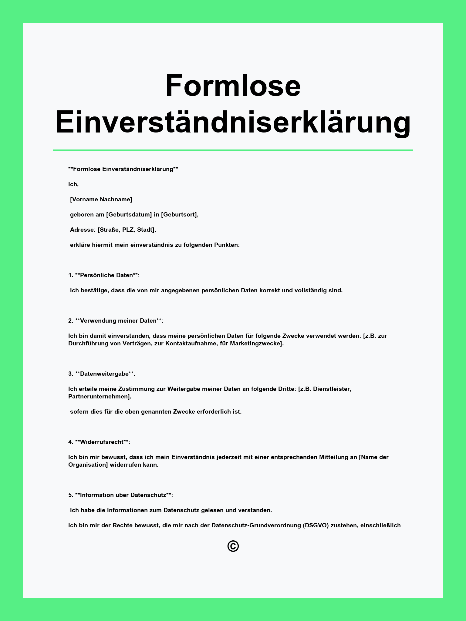Formlose Einverständniserklärung Vorlage