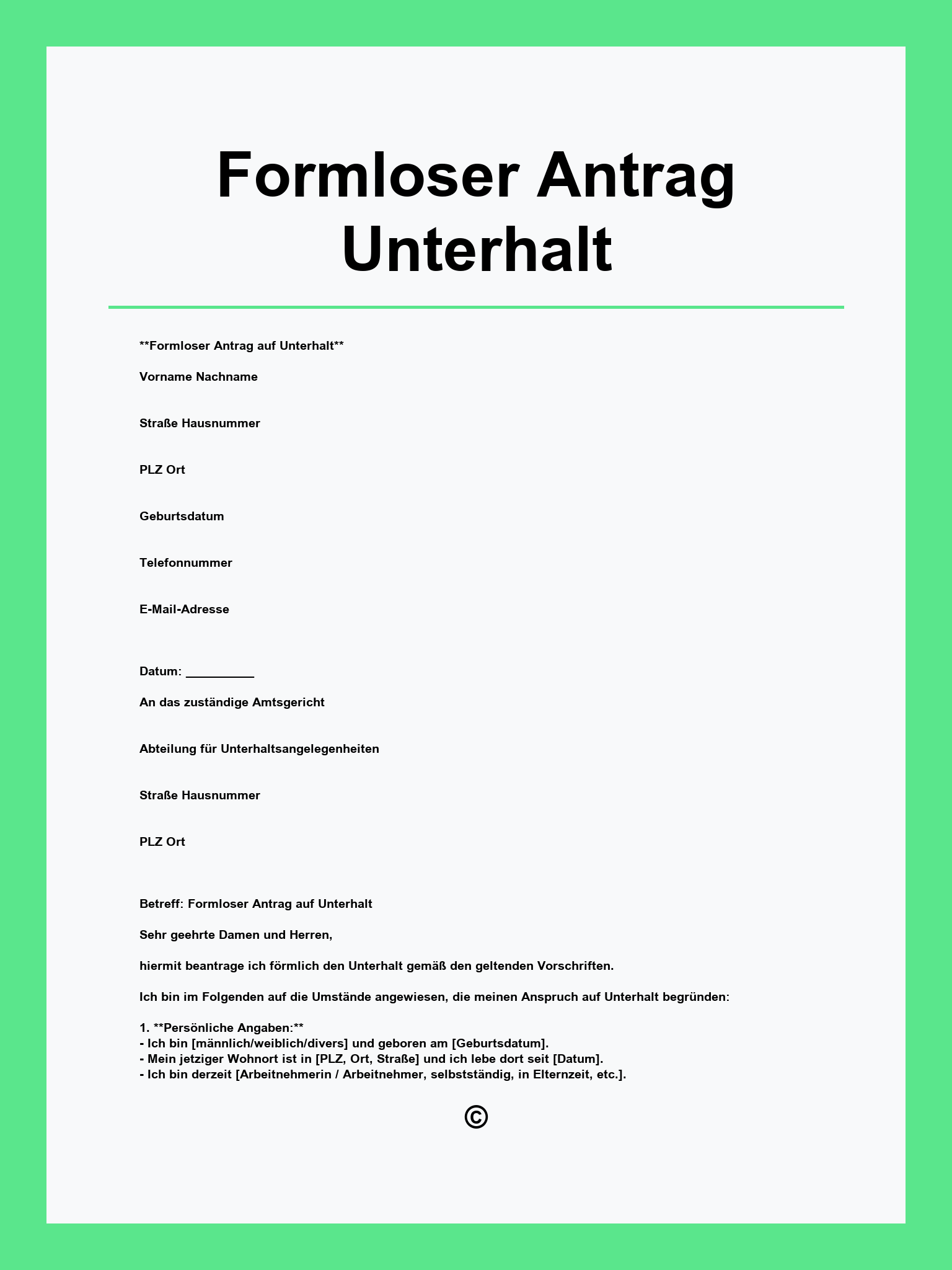 Formloser Antrag Unterhalt