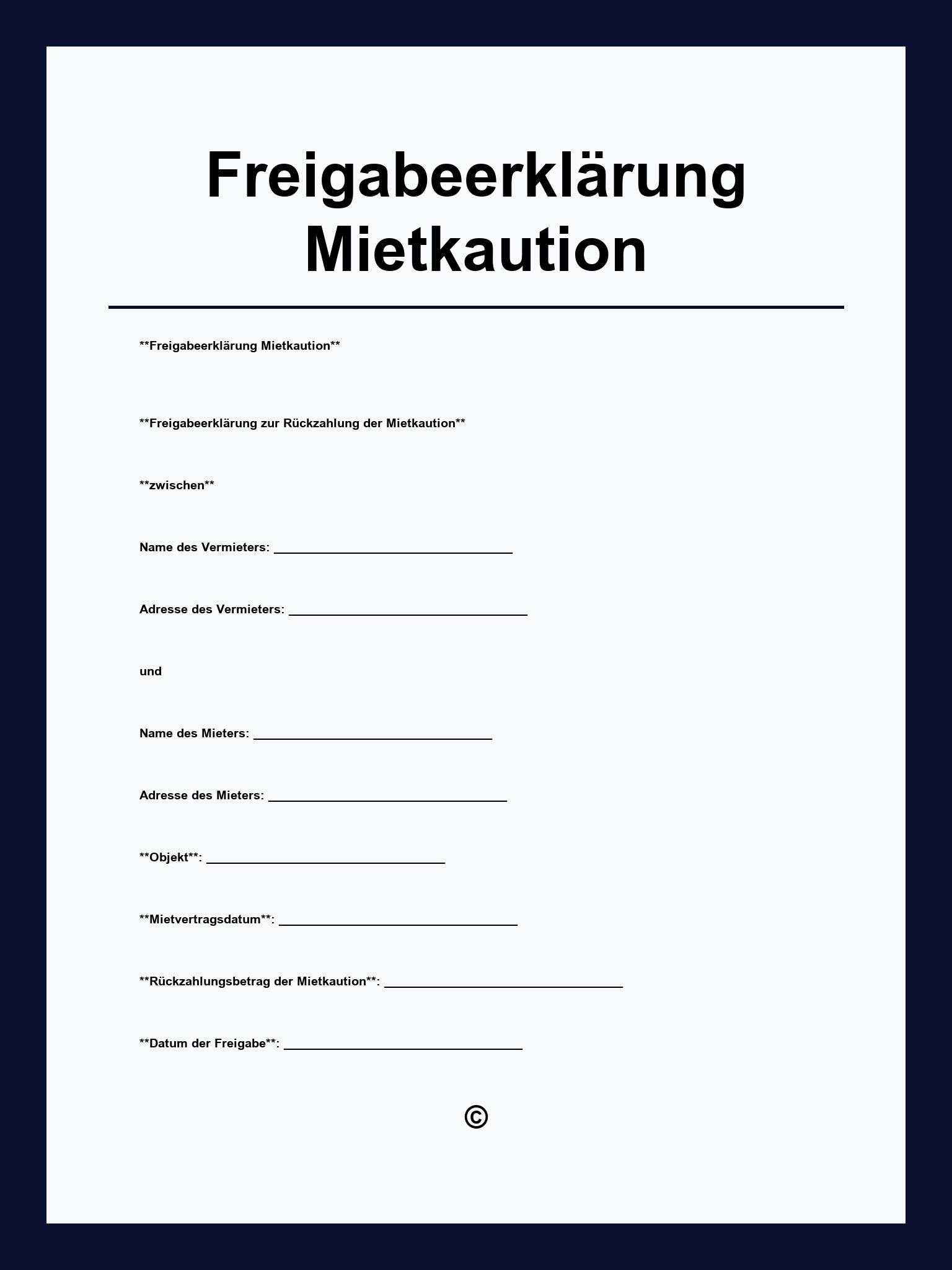 Freigabeerklärung Mietkaution