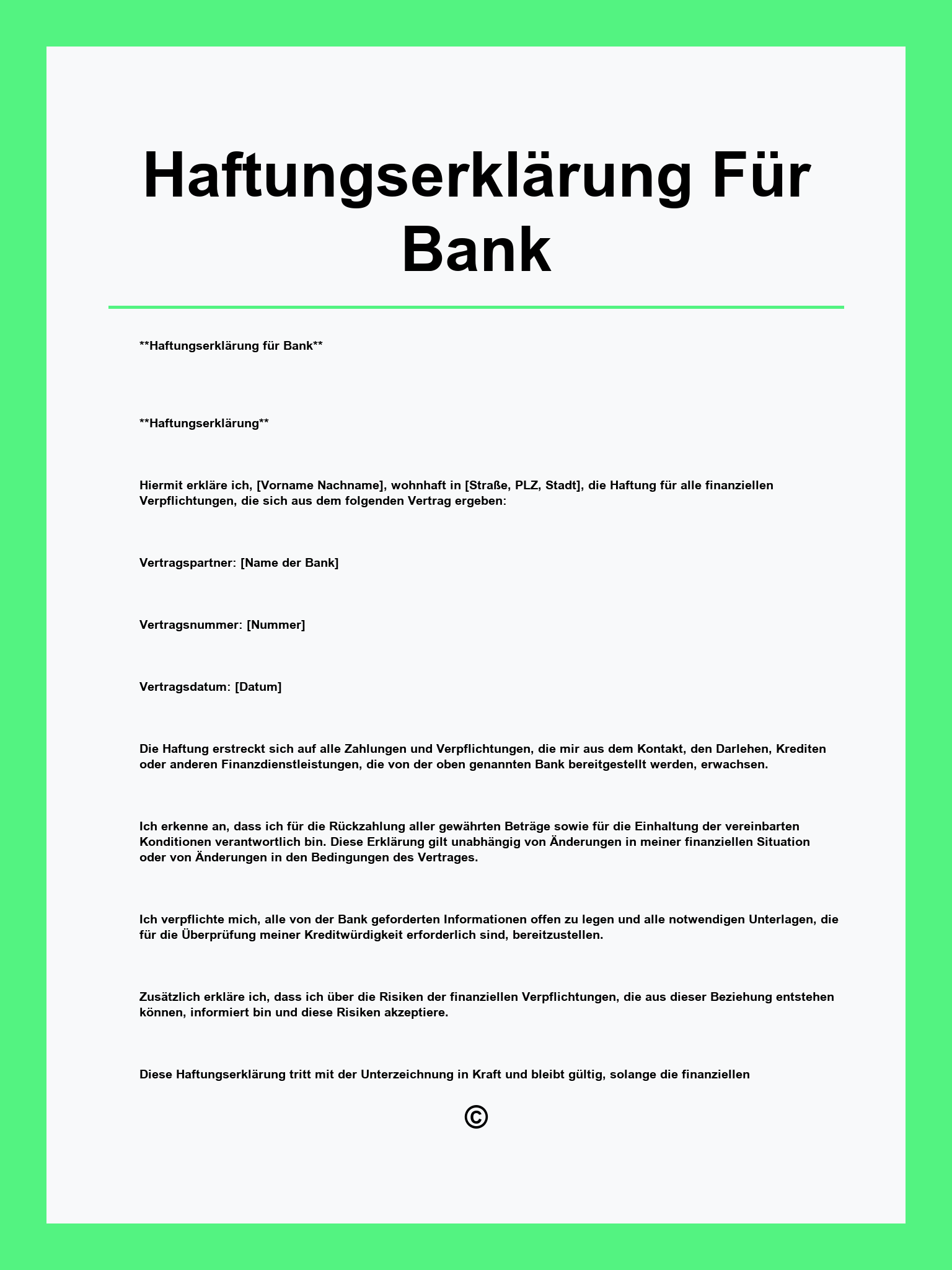 Haftungserklärung Für Bank Formular