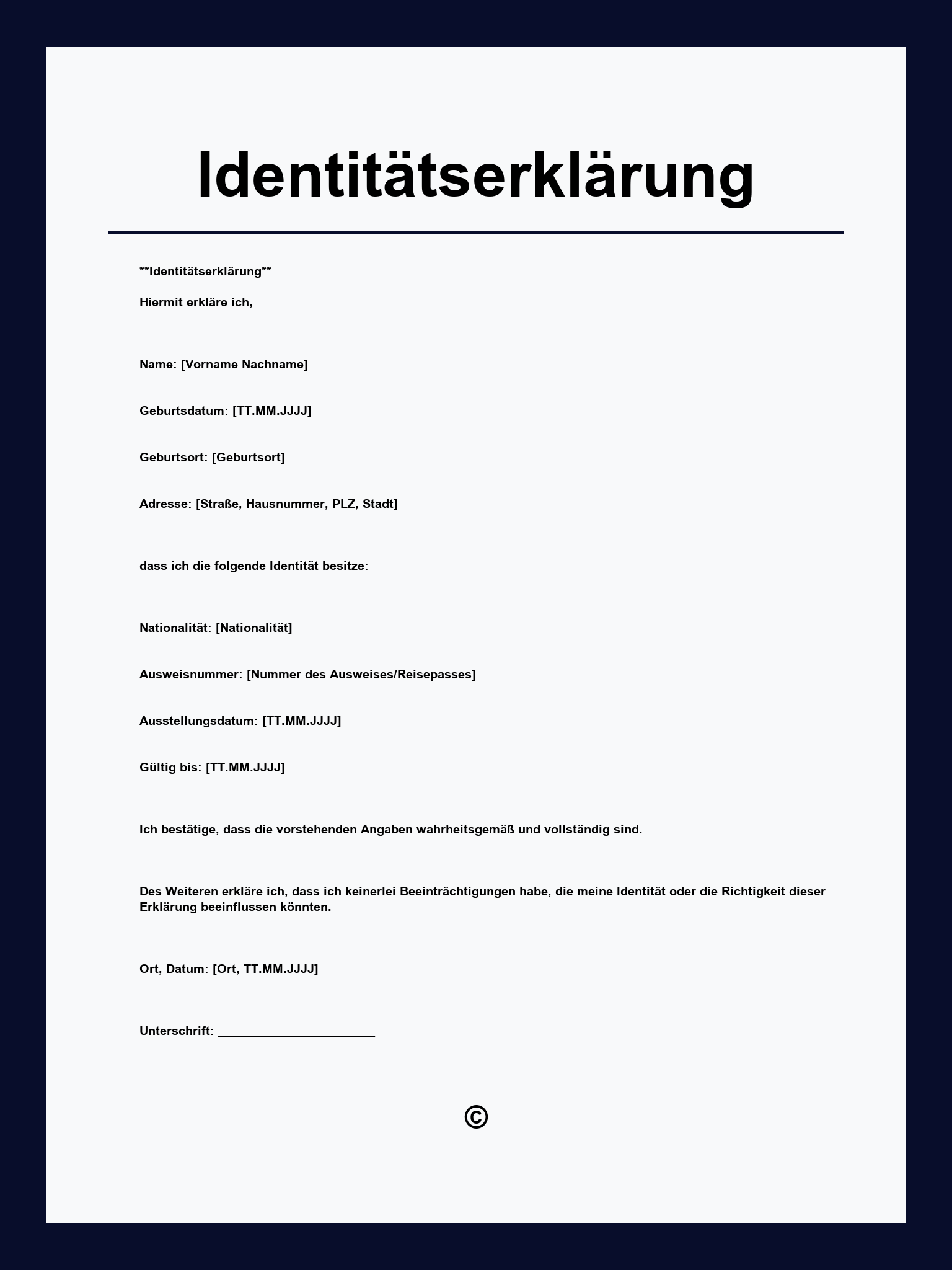 Identitätserklärung Muster