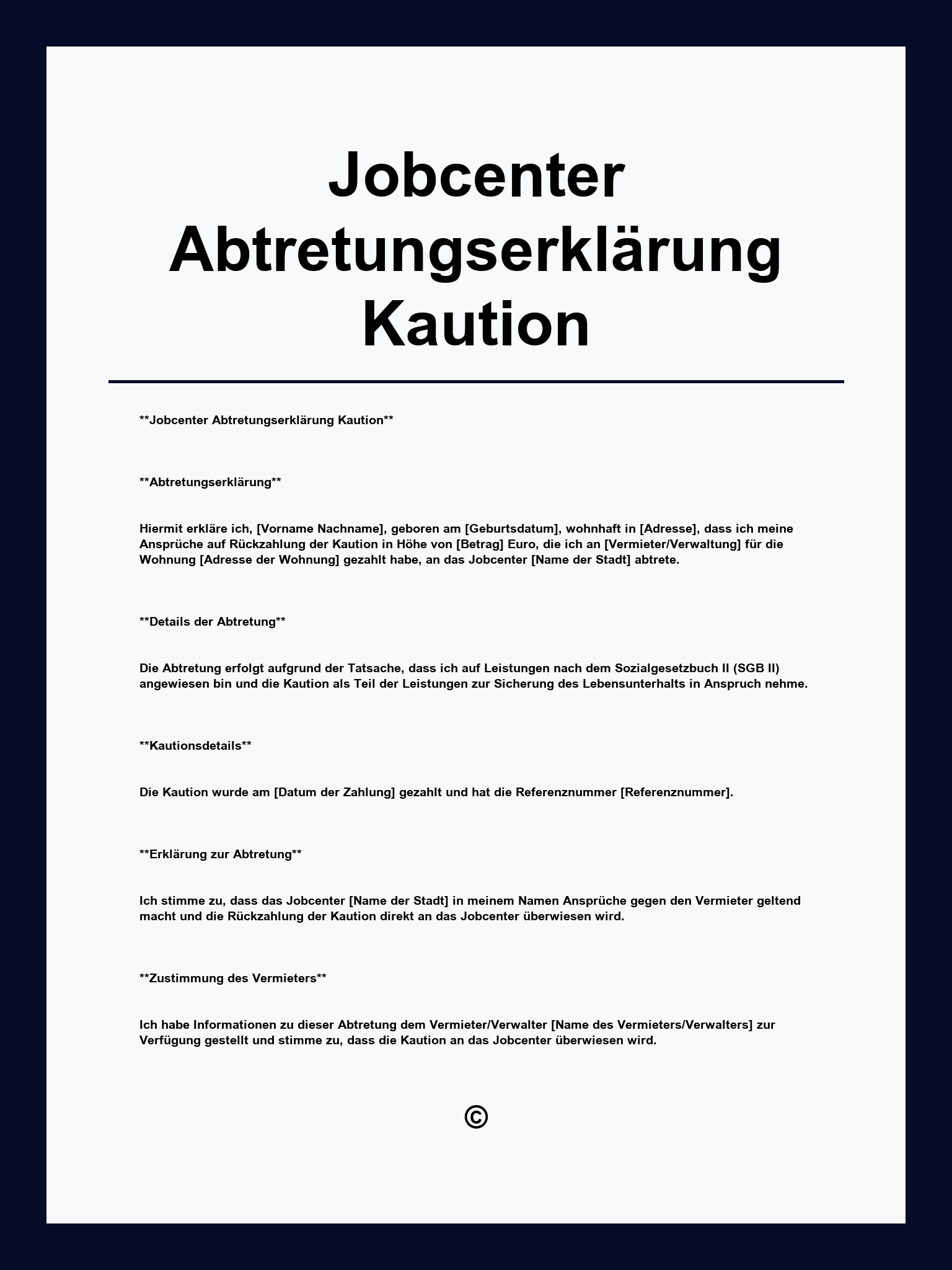 Jobcenter Abtretungserklärung Kaution