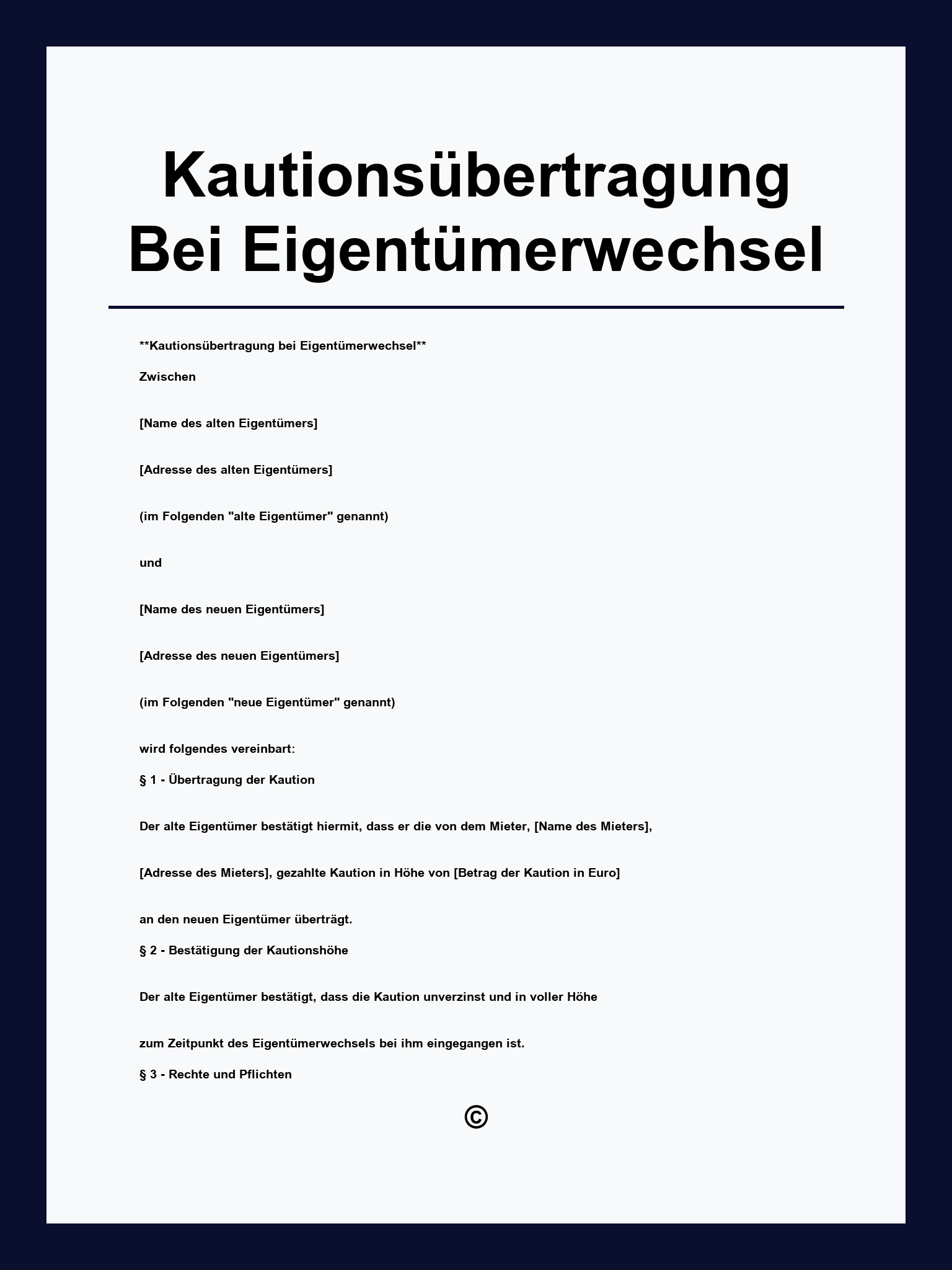 Kautionsübertragung Bei Eigentümerwechsel Vorlage