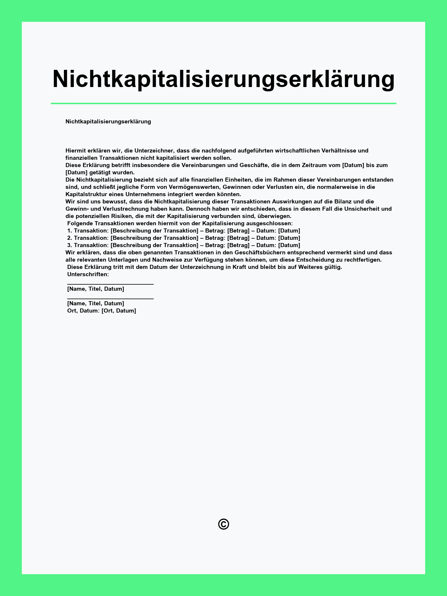 Nichtkapitalisierungserklärung